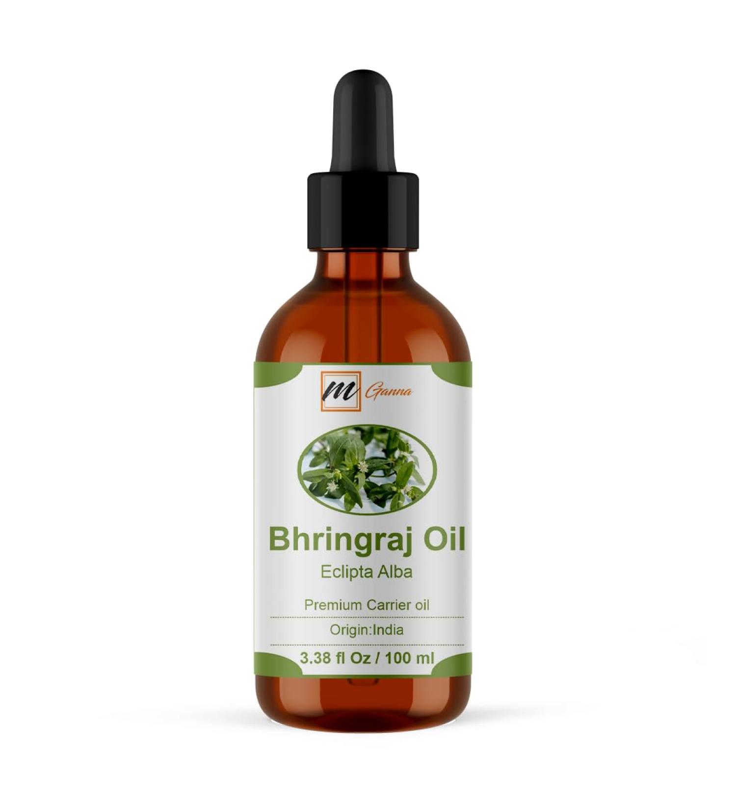 mGanna Natural Bhringraj Carrier Oil 3.38 Fl Oz / 100 ml for Skin Care Hair Care Scalp Massage & Body Massage Glass Bottle with Dropper - Buy Online on GoSupps.com