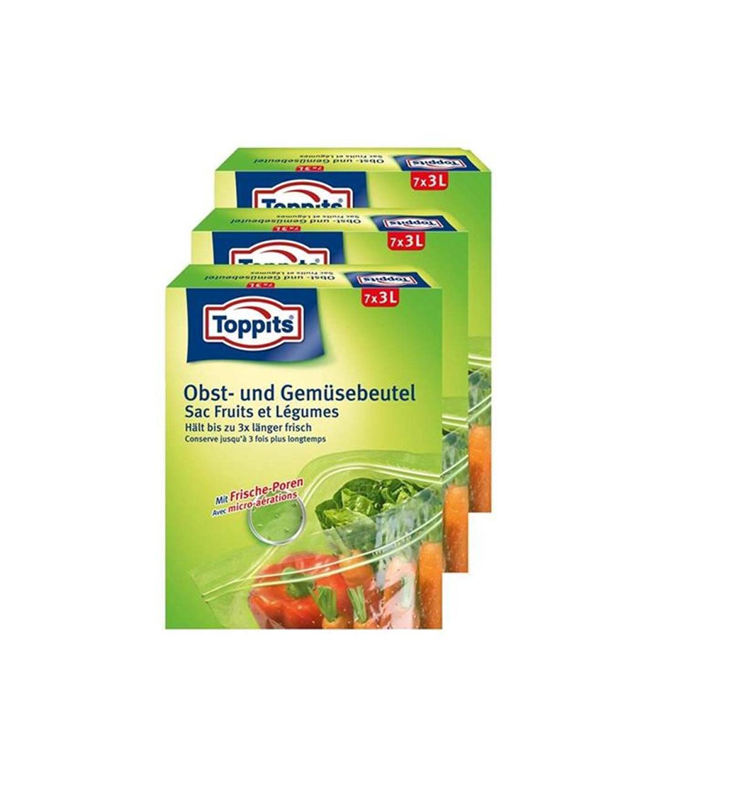 Toppits fruit and vegetable bags 7x3 liters Keeps fresh up to 3x longer (pack of 3)
