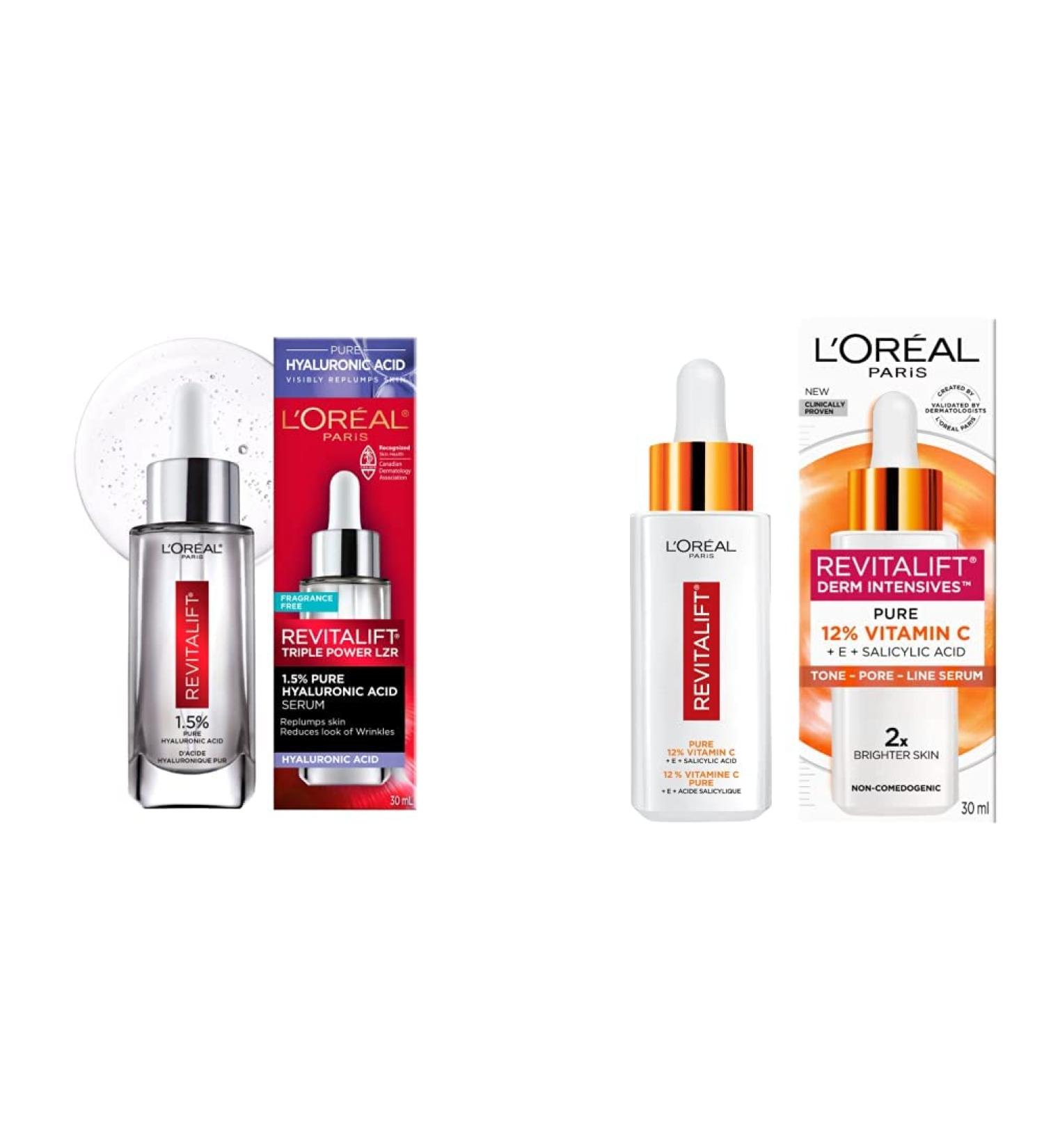 L'Or al Paris 1.5% Pure Hyaluronic Acid Serum + 12% Pure Vitamin C Face Serum (Revitalift) Hyaluronic Acid Serum - 30mL + Serum 30mL - Buy Online on GoSupps.com