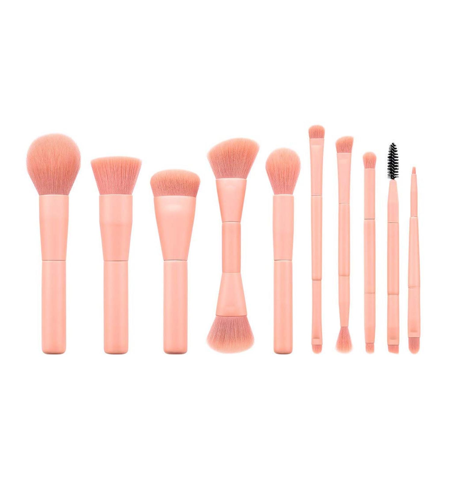 10PCS Pink Wooden Cosmetic Brush Set - Foundation Eyebrow & Eyeshadow Brushes for Flawless Makeup - Buy Online on GoSupps.com