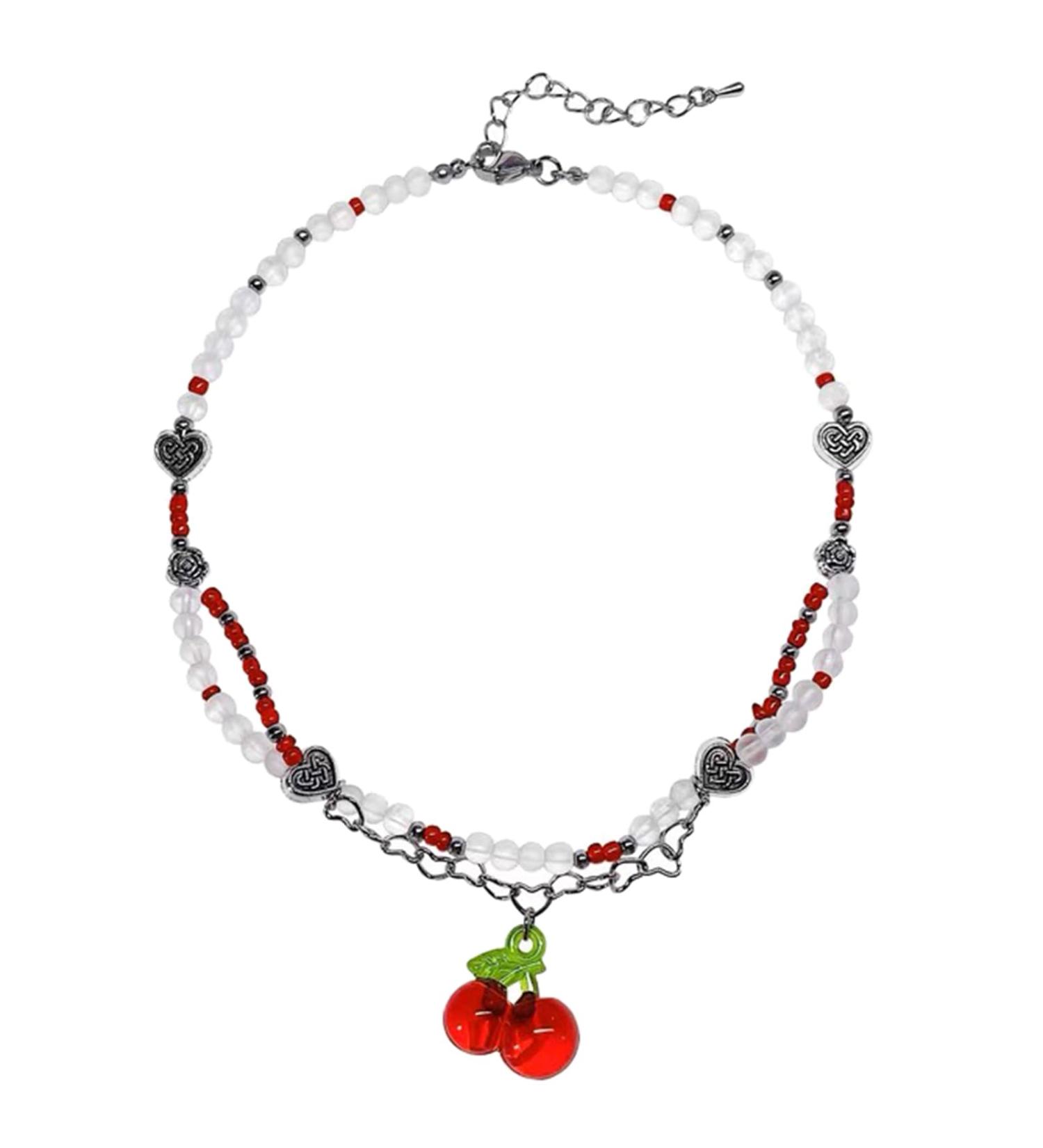 Beaded Cherry Choker Necklace for Women Teen Girls Bohemia Crystsal Bead Choker Sweet Clavicle Chain Jewelry Gift Women Cherry Pendant Necklace Delicate Lightweight and Comfortable Necklace - Buy Online on GoSupps.com