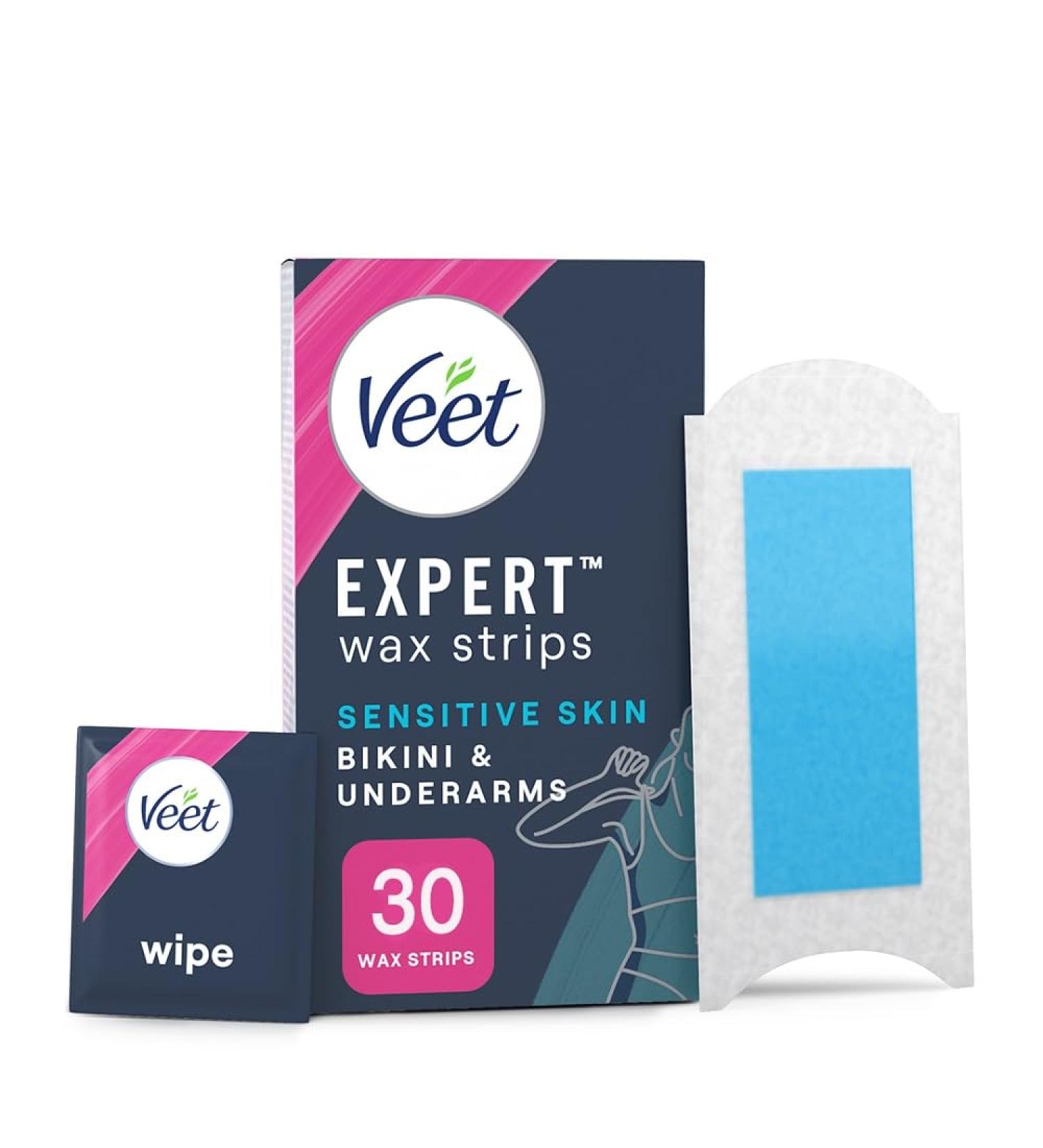 Veet Expert Cold Wax Strips 30 Strips for Bikini & Underarms | Sensitive Skin | With Almond Oil Finish Wipes | 33 Piece Set - Buy Online on GoSupps.com