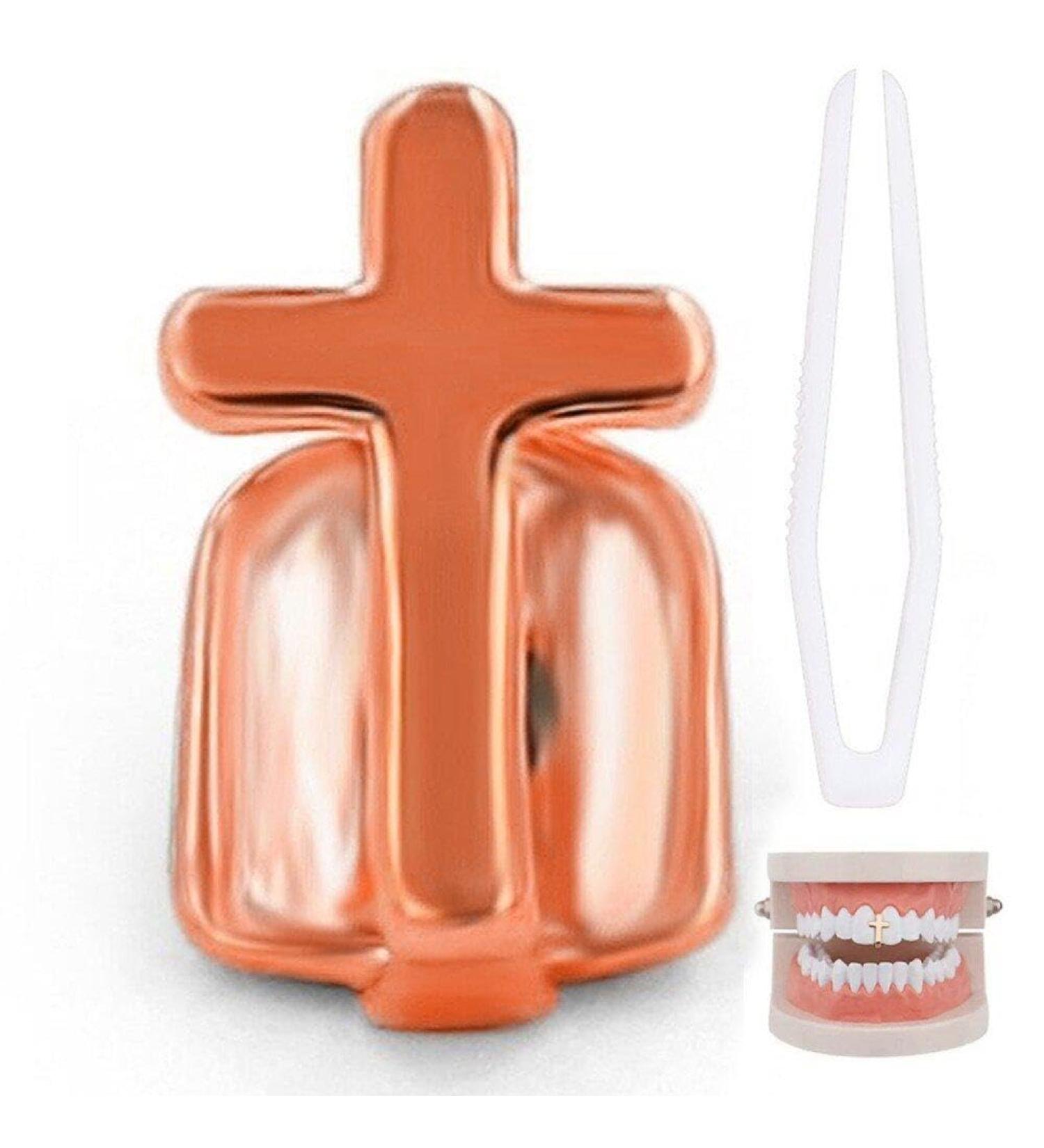 Punk Cross Mouth Teeth Tooth Single Grill Cap for Teeth Mouth Halloween Party Cosplay Accessories Teeth Grills Rose Gold - Buy Online on GoSupps.com