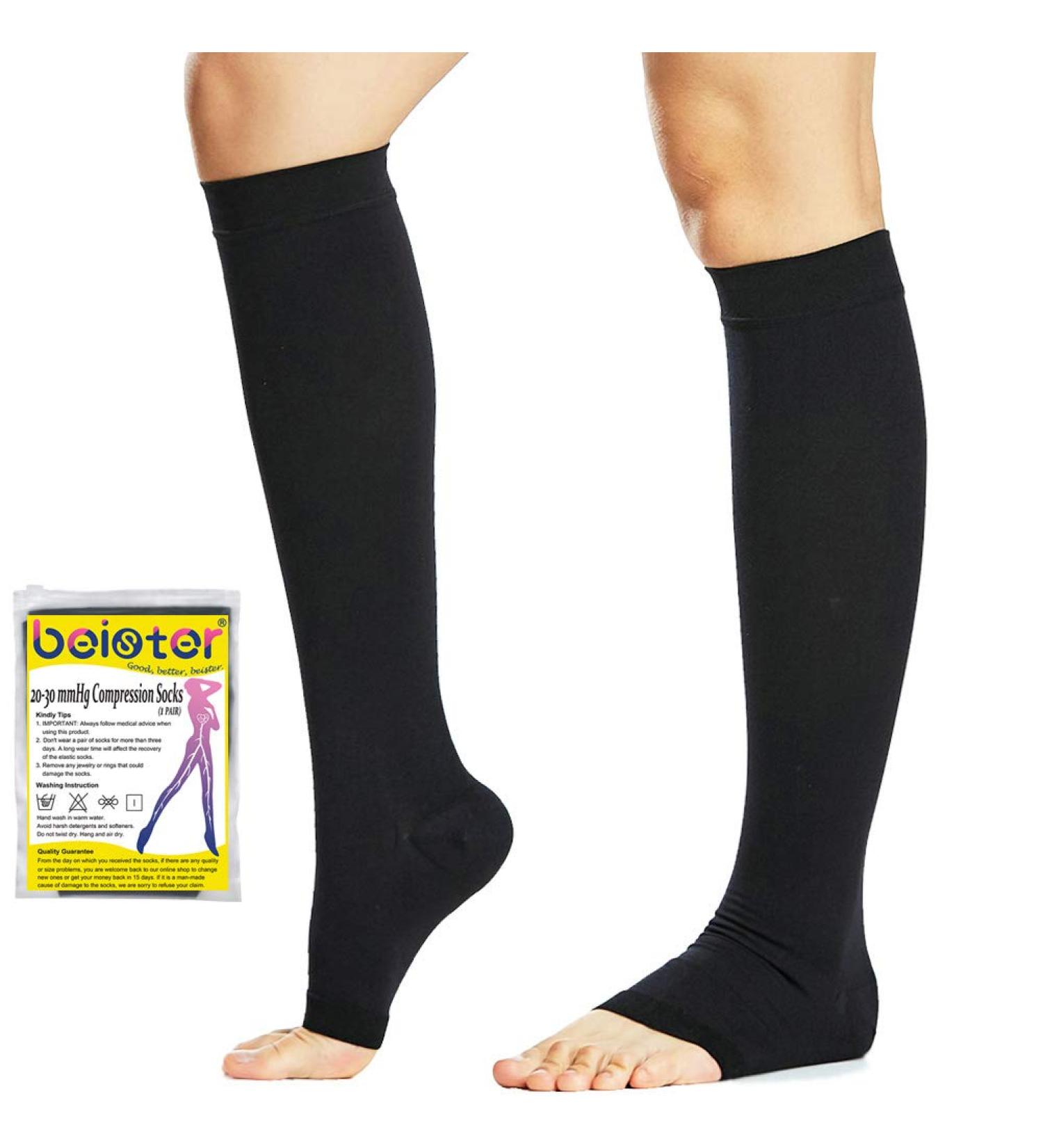 Beister Medical Open Toe Compression Socks - 20-30 mmHg Graduated Support for Varicose Veins, Edema - Unisex Knee High Calf Hosiery - Black XXL - Buy Online on GoSupps.com