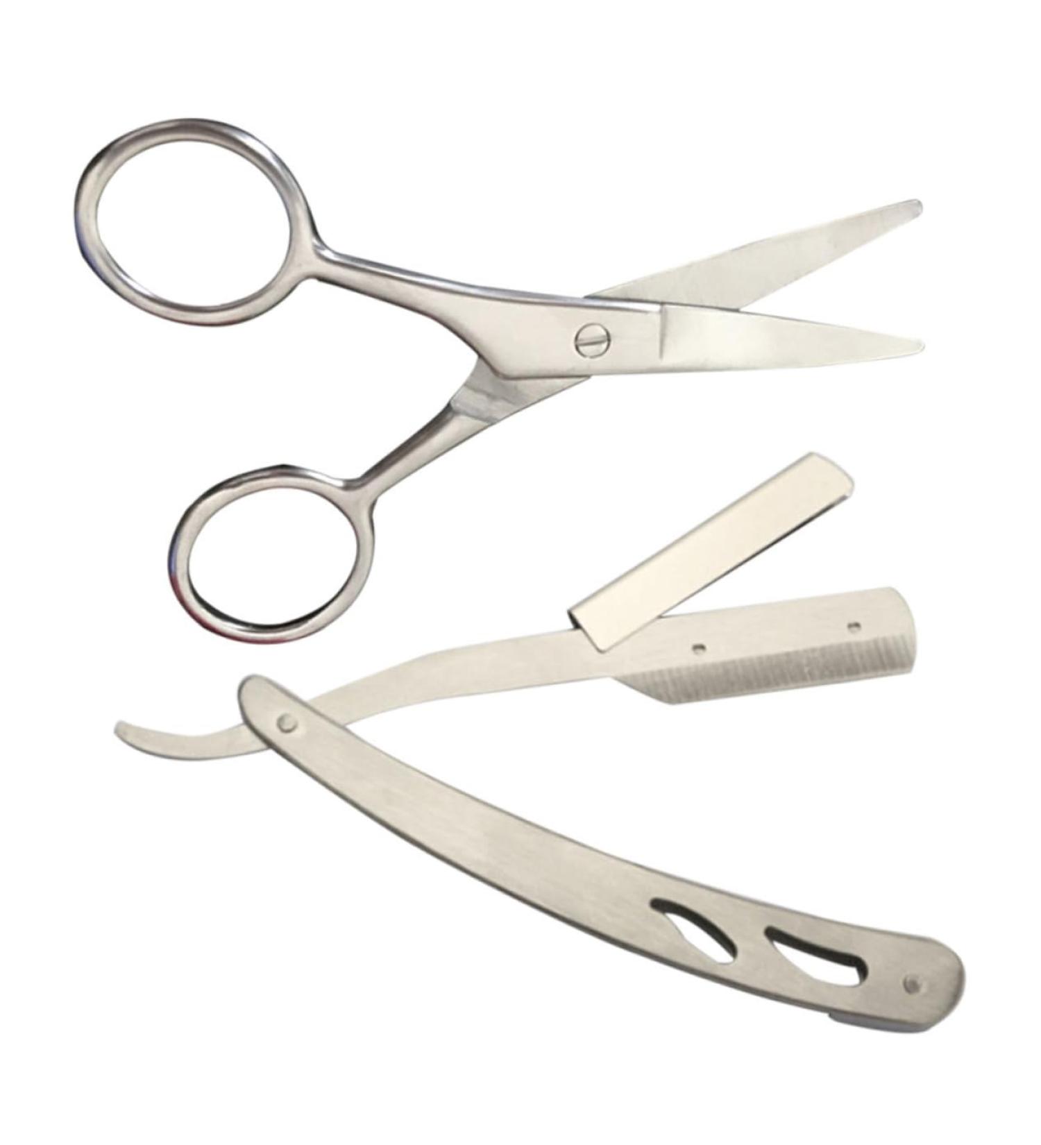 Angoily 2pcs Mustache Scissors & Manual Shaver Set for Men | Stainless Steel Old Fashioned Grooming Tool - International Shipping - Buy Online on GoSupps.com
