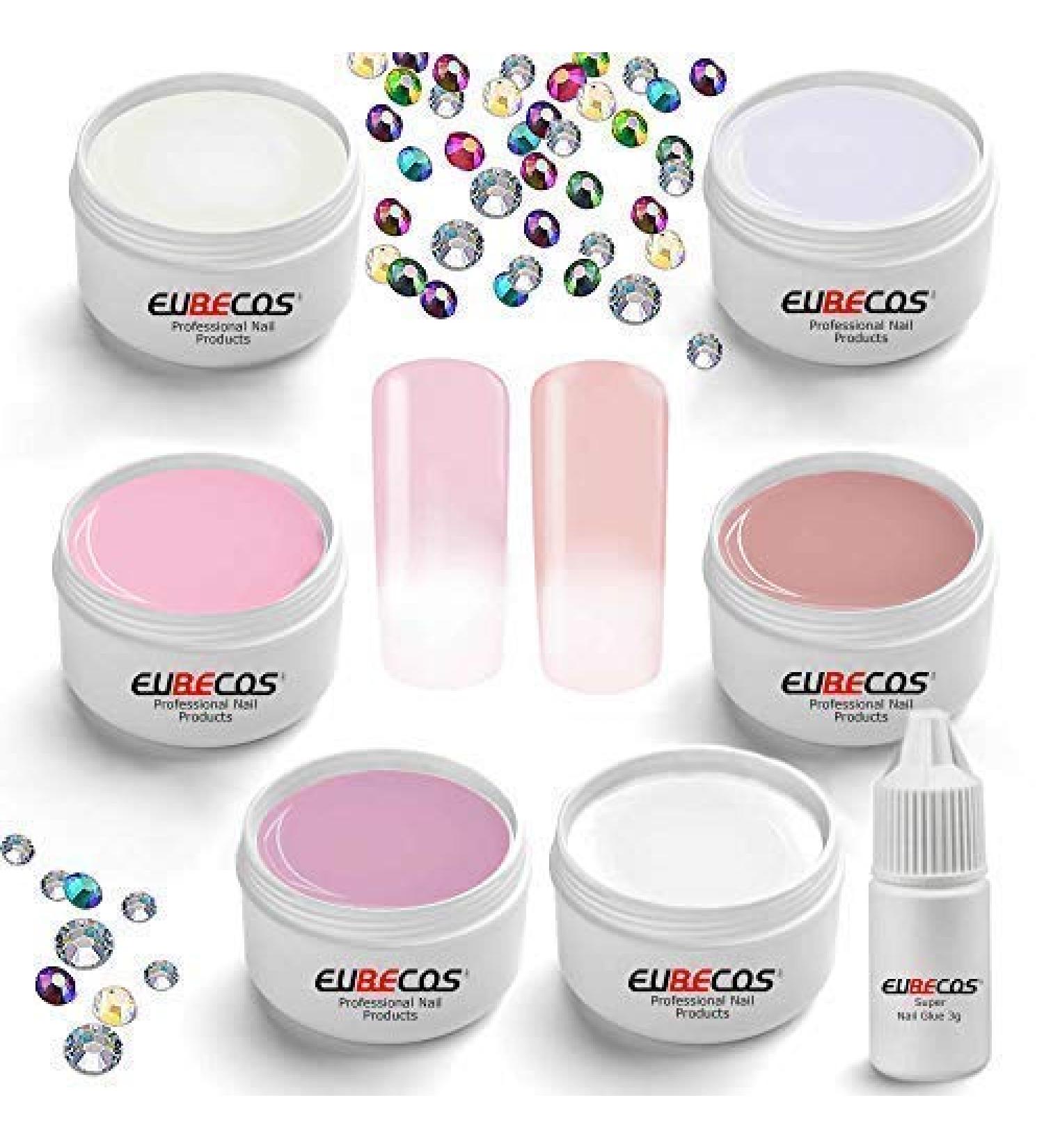  EuBeCos Eubecos 6 x 5 ml Baby Boomer Glamour French Ombre Set Pink White Made in Germany with instructions 50 x imitation diamonds and 3G adhesive Mega Fantastic Value Set - Buy Online on GoSupps.com