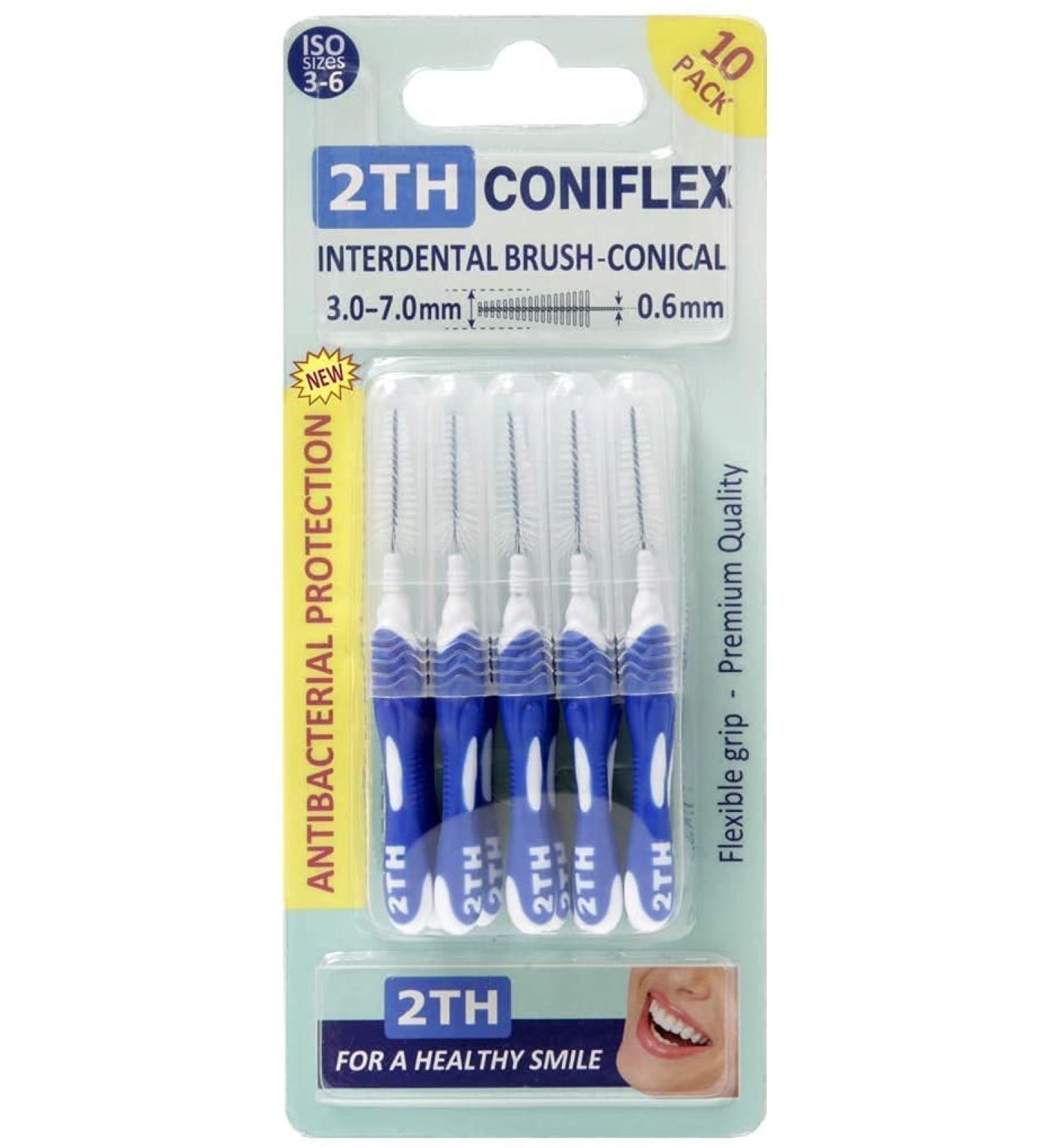 2TH Coniflex Extra Soft Conical Interdental Brushes - 10 Pack ISO Size 3-6 Flexible Handle for Effective Plaque Removal & Healthy Teeth - Buy Online on GoSupps.com