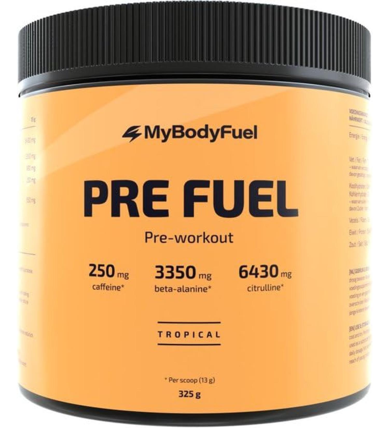MyBodyFuel Preworkout Tropical PreWorkout Per Scoop 250 mg Caffeine 325 grams 25 servings - Buy Online on GoSupps.com
