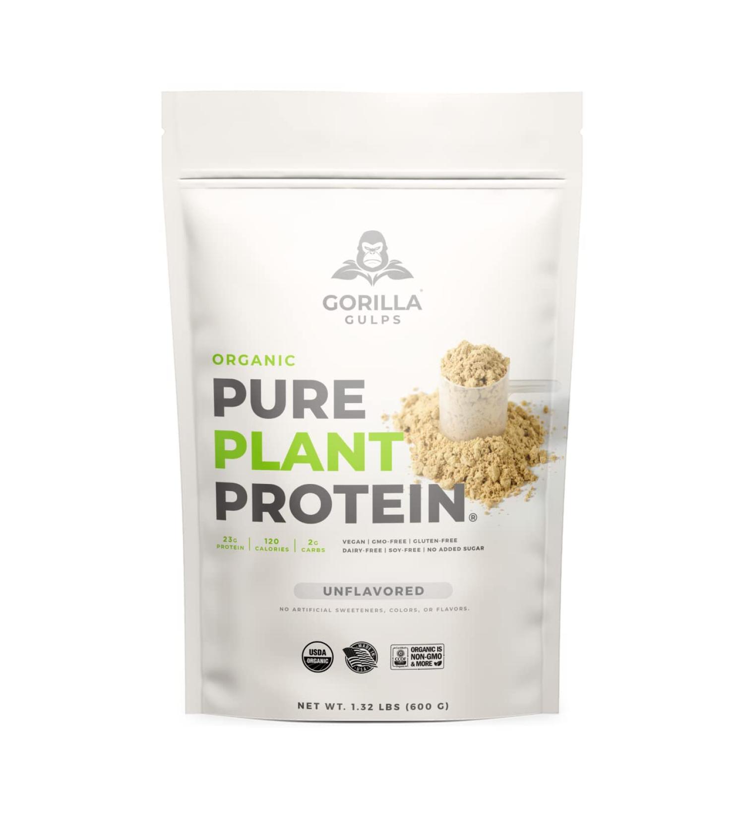 Gorilla Gulps 100% Organic Pure Plant Protein Powder | USDA Certified | Organic Protein Powder | Vegan | Non-GMO | Sugar Soy Dairy & Gluten Free | 20 Servings - Unflavored Unflavored 1.32 Pound (Pack of 1) - Buy Online on GoSupps.com