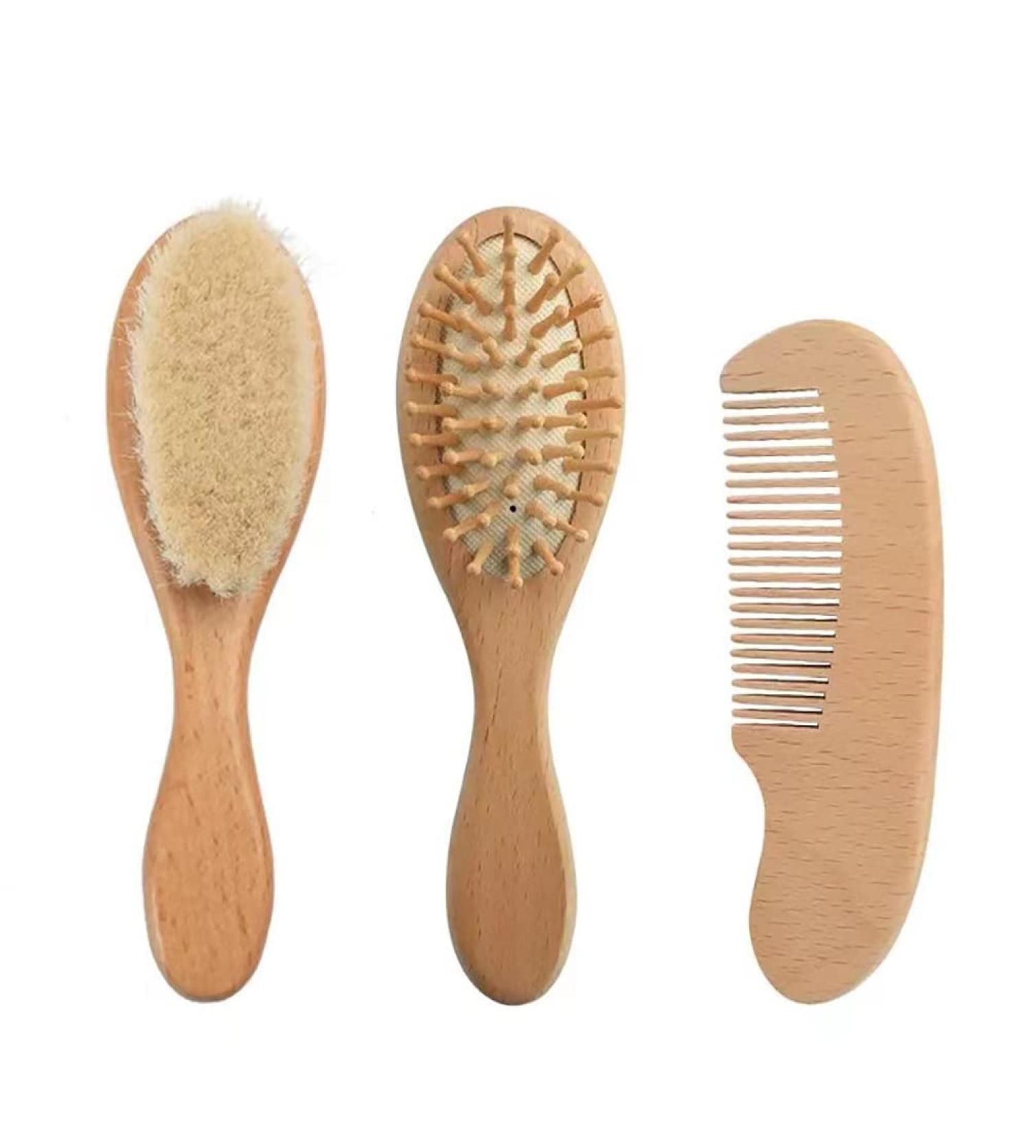 PandaEar Baby Hair Brush and Comb Set | Natural Wooden Hairbrush with Soft Goat Bristles for Newborn, Infant, Toddler, Kids - Buy Online on GoSupps.com