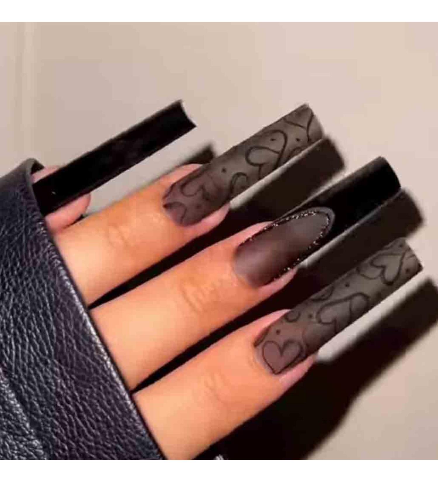 LOVE Design Foccna Black Press on Nails - 24 pcs Extra Long Clear Square Acrylic False Nails for Women and Girls - Buy Online on GoSupps.com