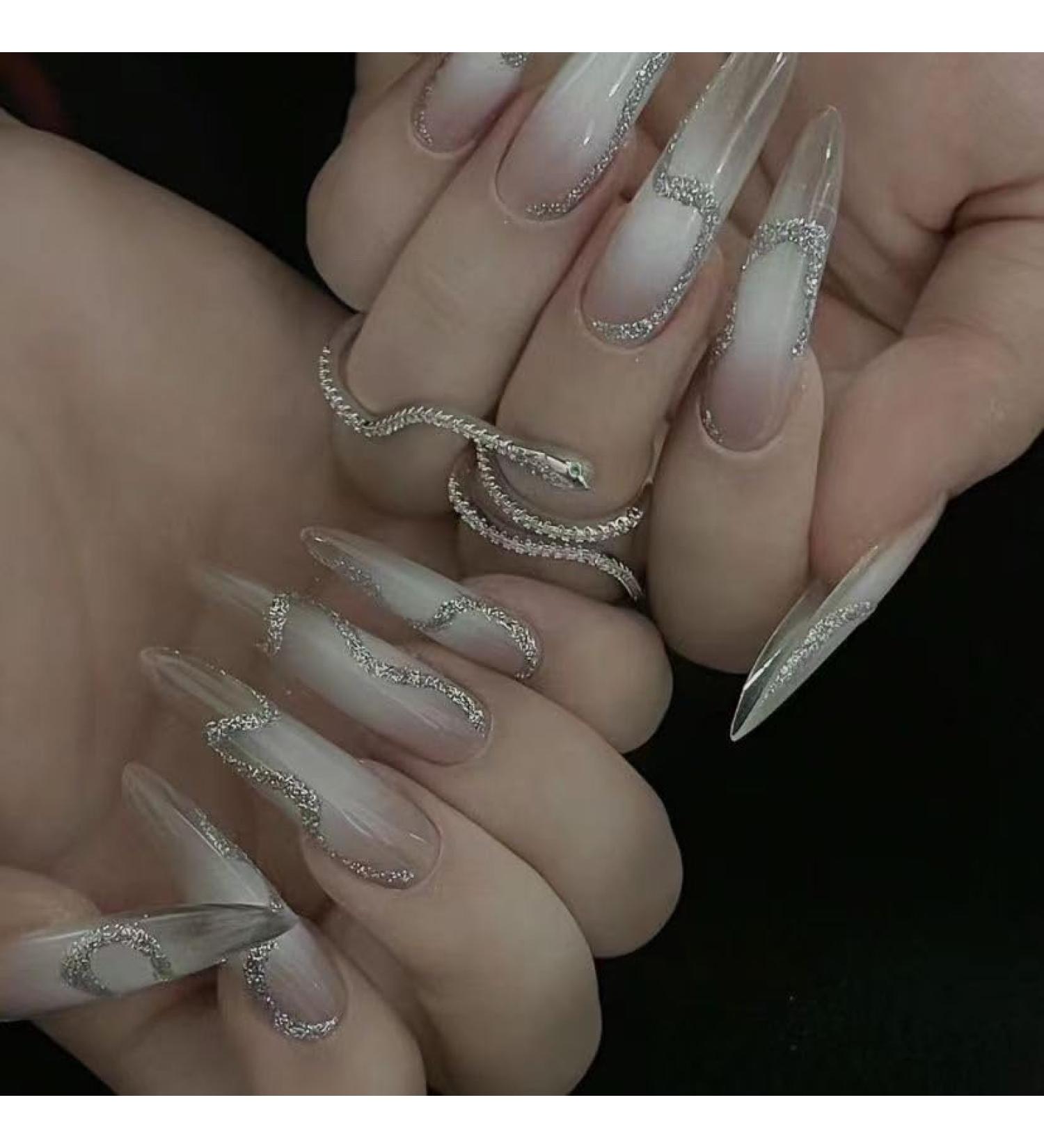 Temperament-enhancing nail art handmade spice nails simple and gradual changes white nail art in Europe and America detachable nail patch.(XS)