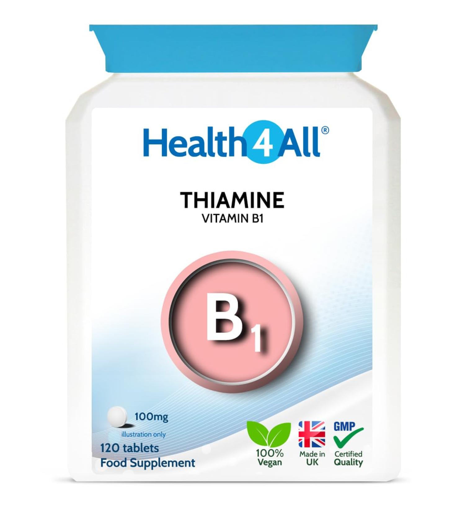 Health4All Vitamin B1 Thiamine 100mg 120 Tablets (4 Months Supply) Easy to Swallow Thiamine High Strength Supplement for Heart Health Nervous System and Metabolism Vegan 120 count (Pack of 1) - Buy Online on GoSupps.com