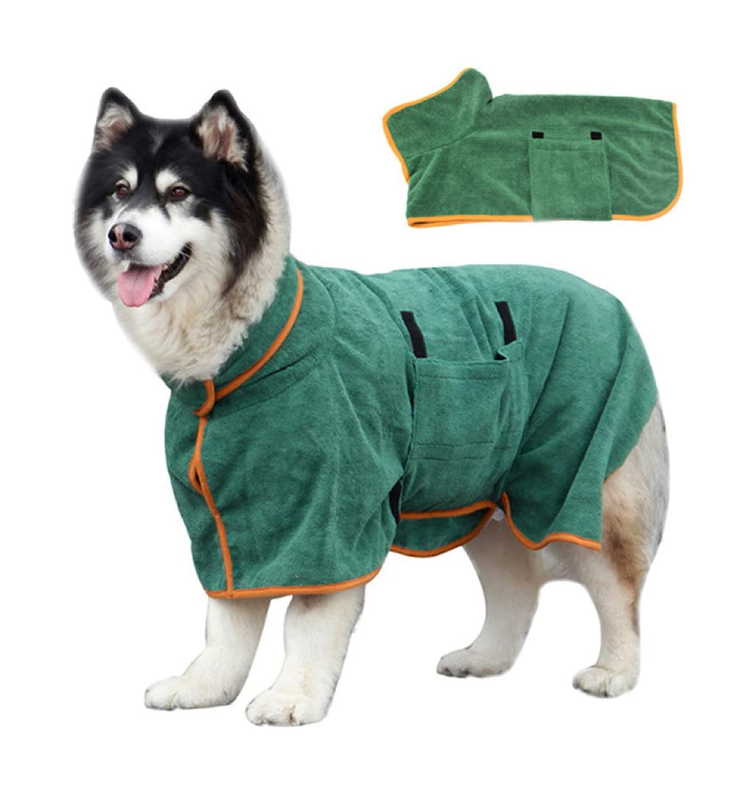 DLMLEMU Super Absorbent Pet Bathrobe - Fast Drying Towel with Adjustable Strap Hood for Dogs & Cats - Buy Online on GoSupps.com