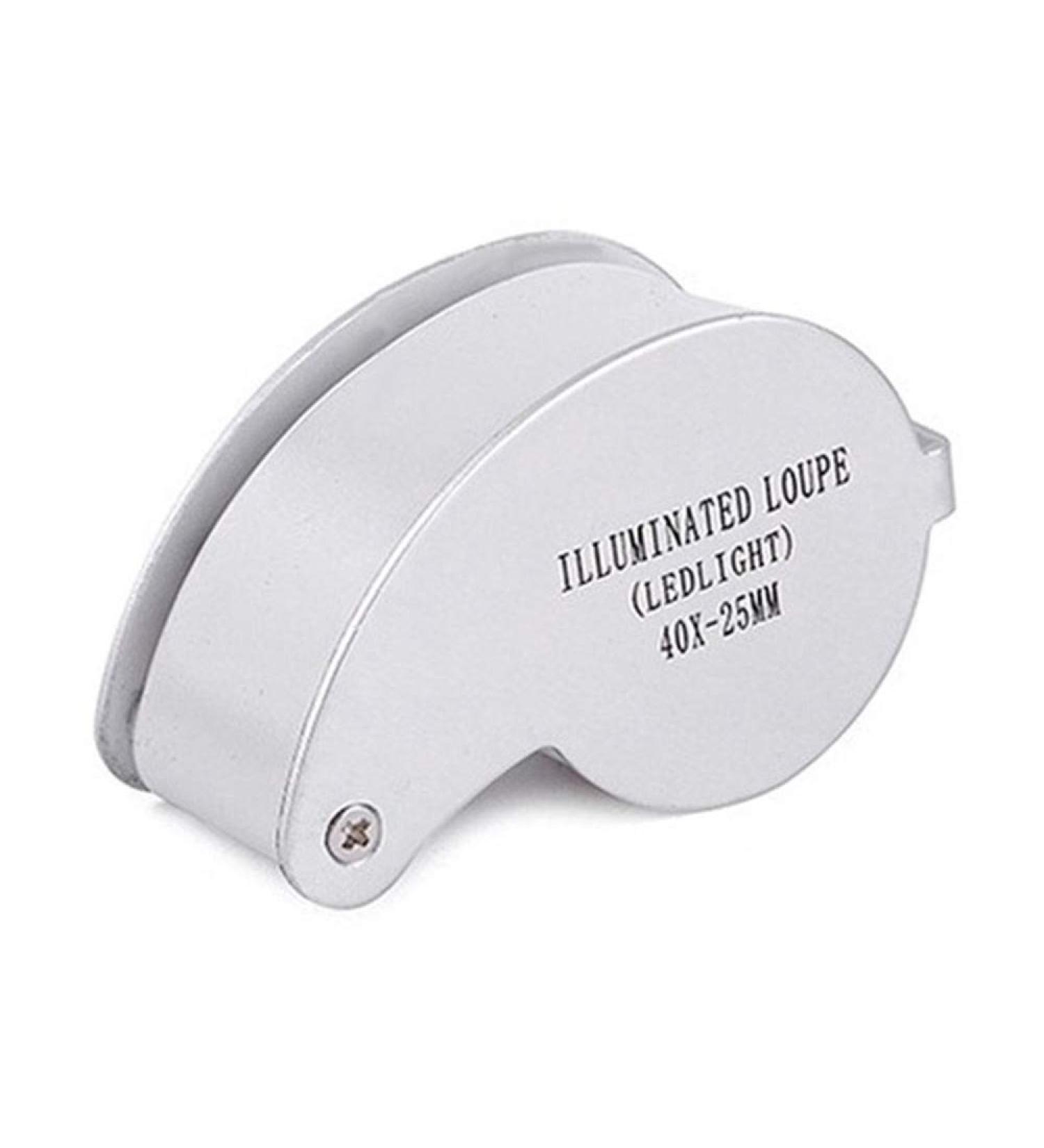 Folding 40x25mm Jewelery Loupe Portable Mini Magnifier Magnifying Glass LED Light Lens Lupa Magnification Metal Silver - Buy Online on GoSupps.com