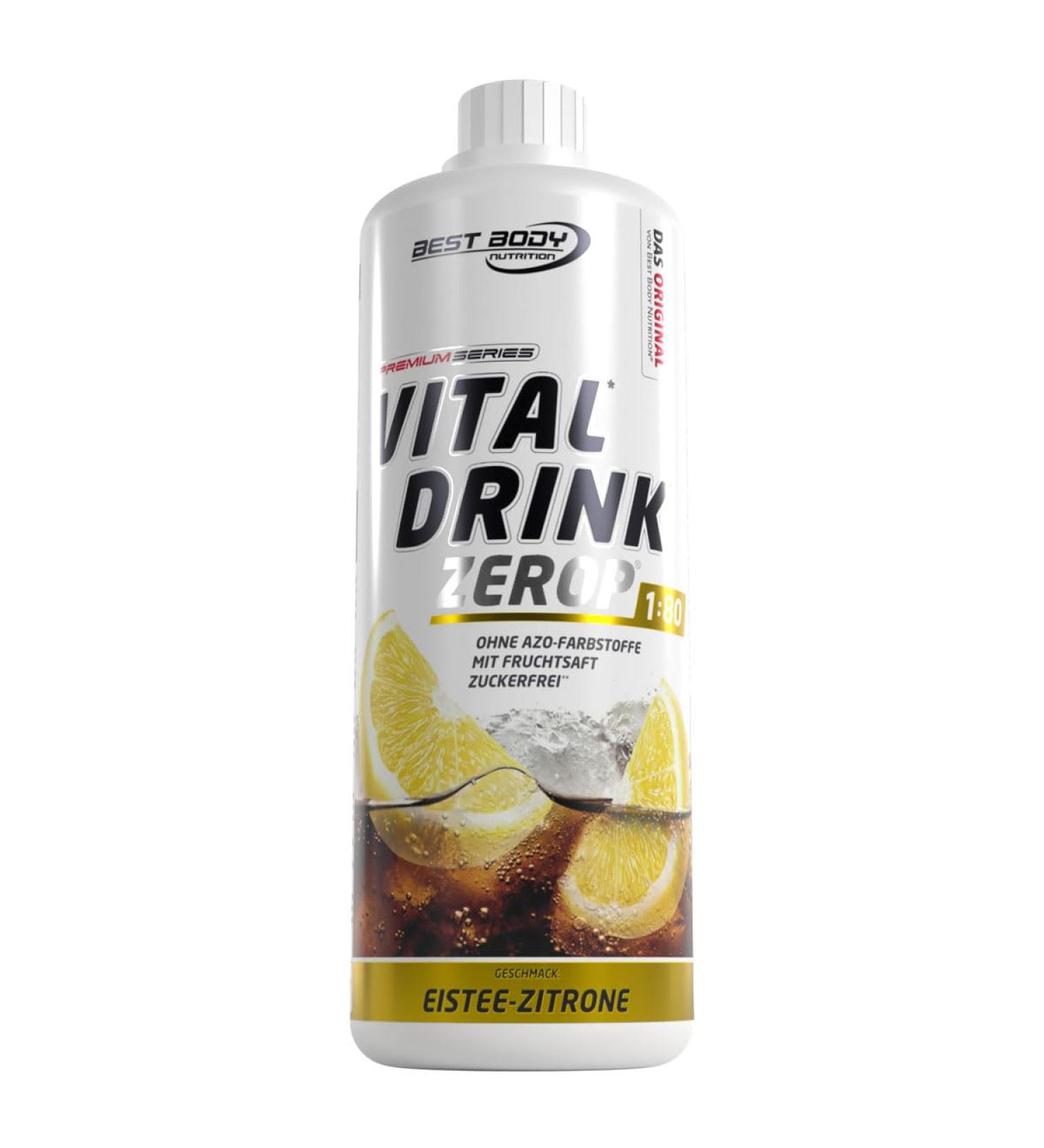 Best Body Nutrition Vital Drink Zerop - Sugar-Free Iced Tea Lemon Concentrate 1000ml - Makes 80 Liters of Refreshing Beverage - Buy Online on GoSupps.com