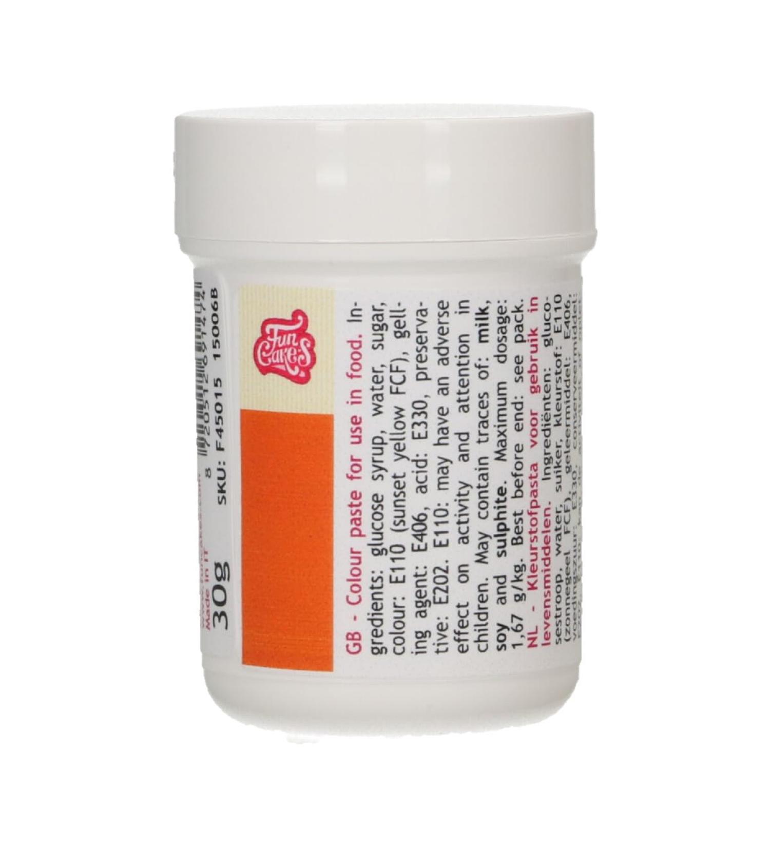 FunCakes Food Colour Paste Orange Concentrated Food Colouring Paste for Batter Cream Fondant Marzipan Dough Modelling and Flower Paste. Halal and Kosher. 30 g