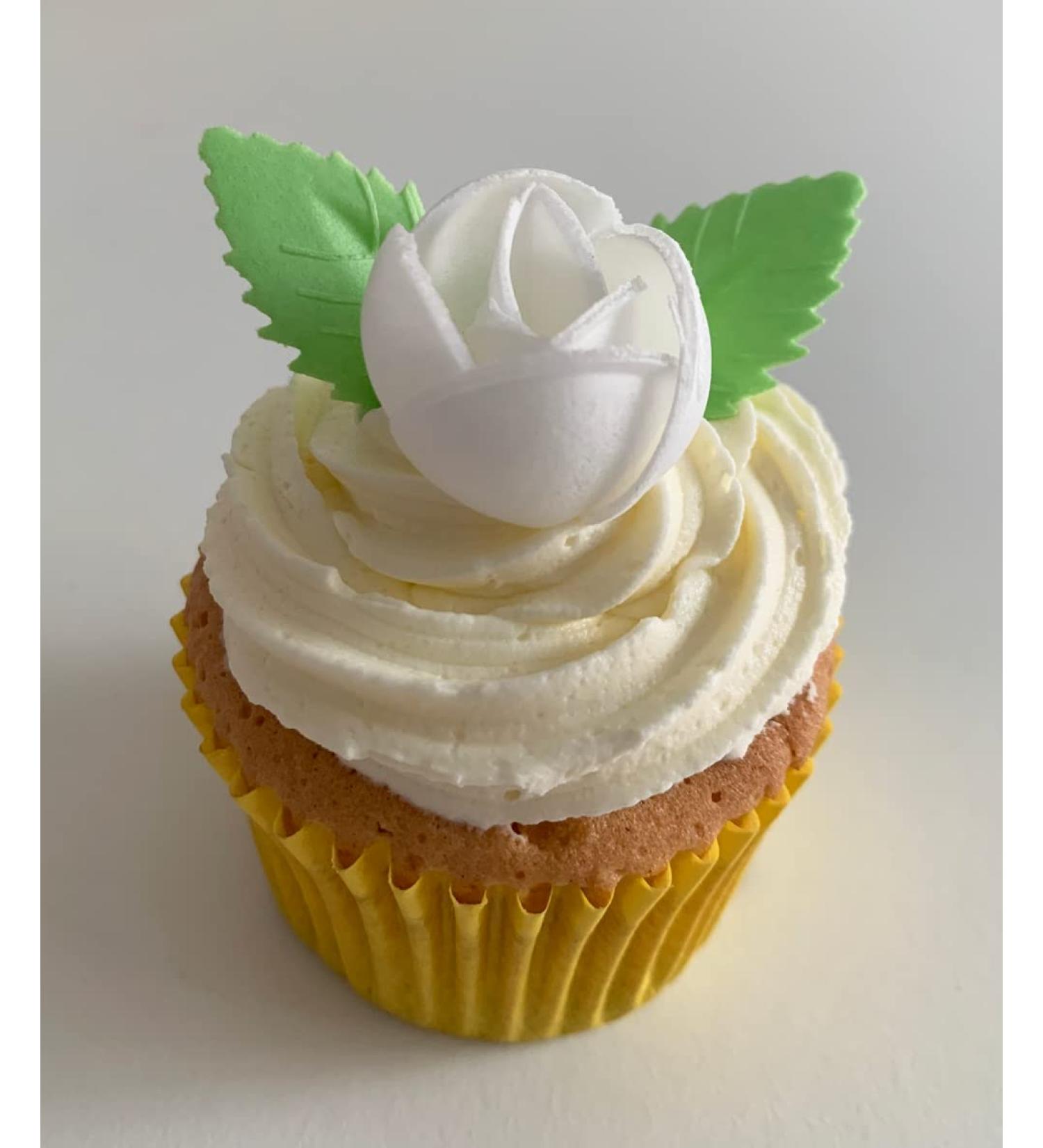 12 Pretty White Wafer Roses & 24 Wafer Leaves- Edible & Unique!