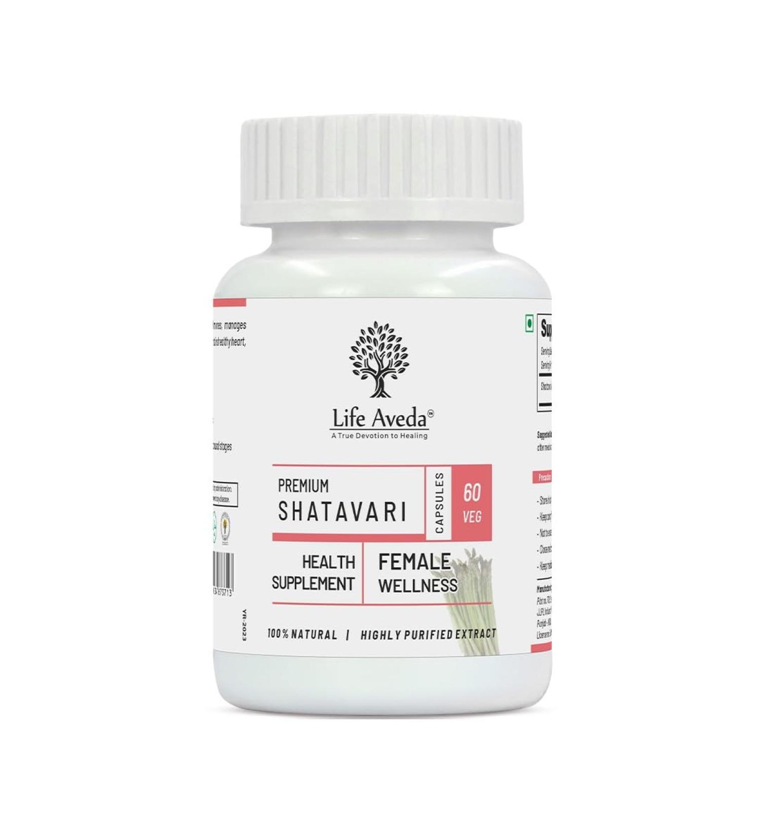 Life Aveda Shatavari Capsules 500mg 60 | Veg Capsules Female Hormone Balance and Breastfeeding Booster | Natural Herbal Ayurveda Supplements | Women Health - Buy Online on GoSupps.com
