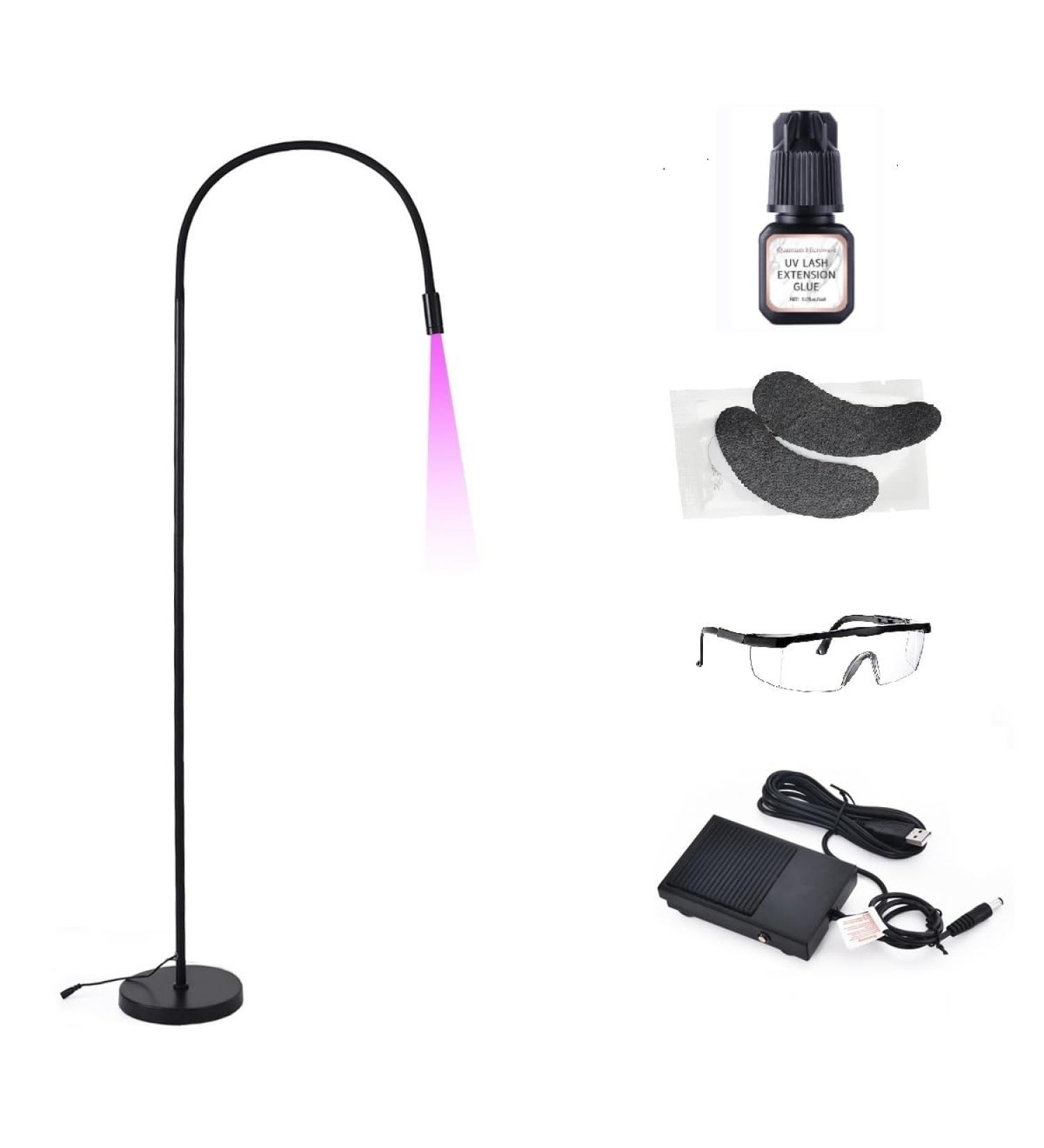 UV Glue Curing Lamps UV LED Eyelashes Extended Lights UV Nail Lamp Flexible Goose Neck 10 W 395-400nm with Foot Pedal + Eye Patch + Goggles (Black) - Buy Online on GoSupps.com