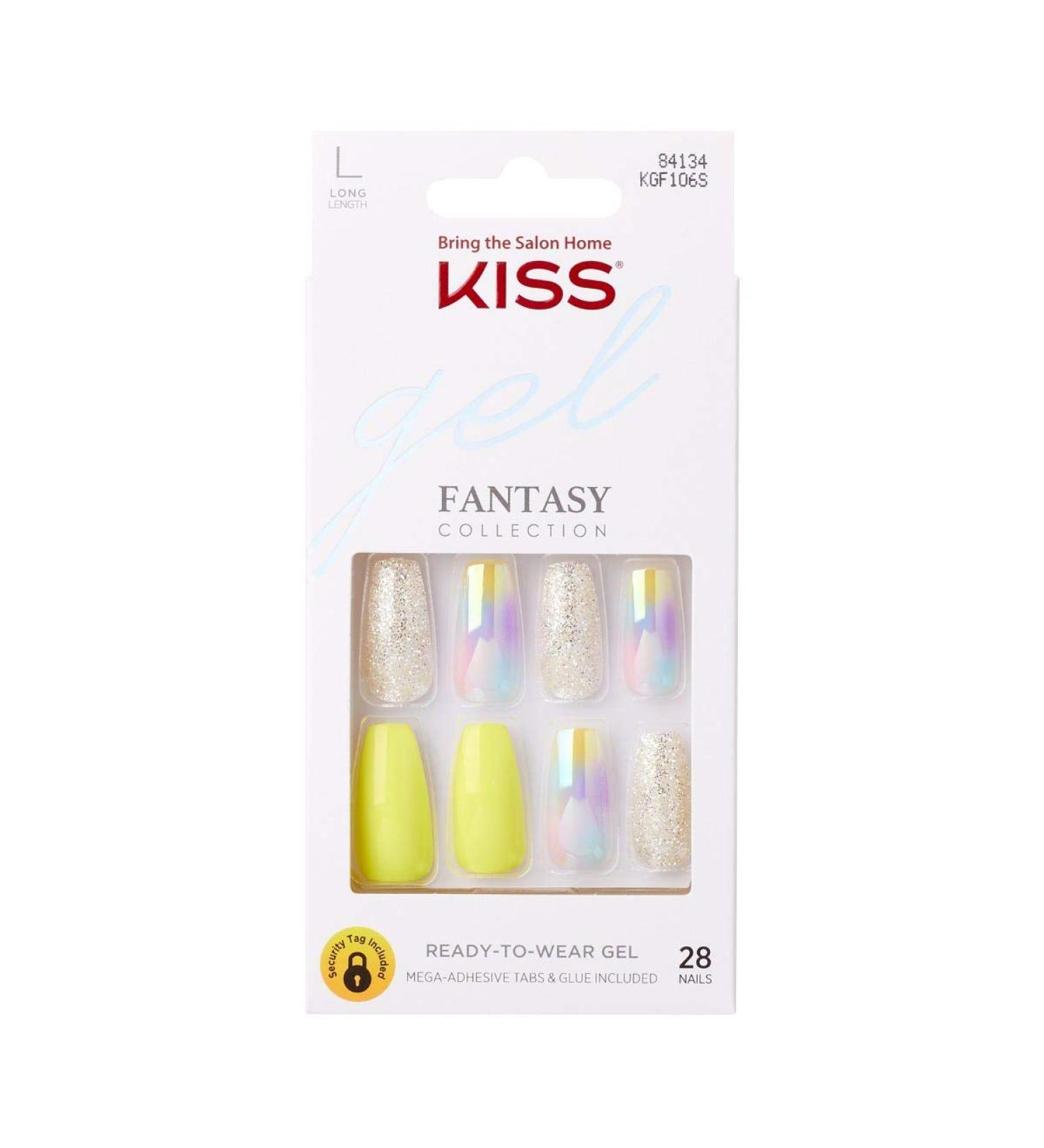 KISS Gel Fantasy In Your Eyes Long Length Gel Nail Kit | Press-On/Glue-On Nails with Pink Gel Glue | 24 Mega Adhesive Tabs & Manicure Tools Included - Buy Online on GoSupps.com
