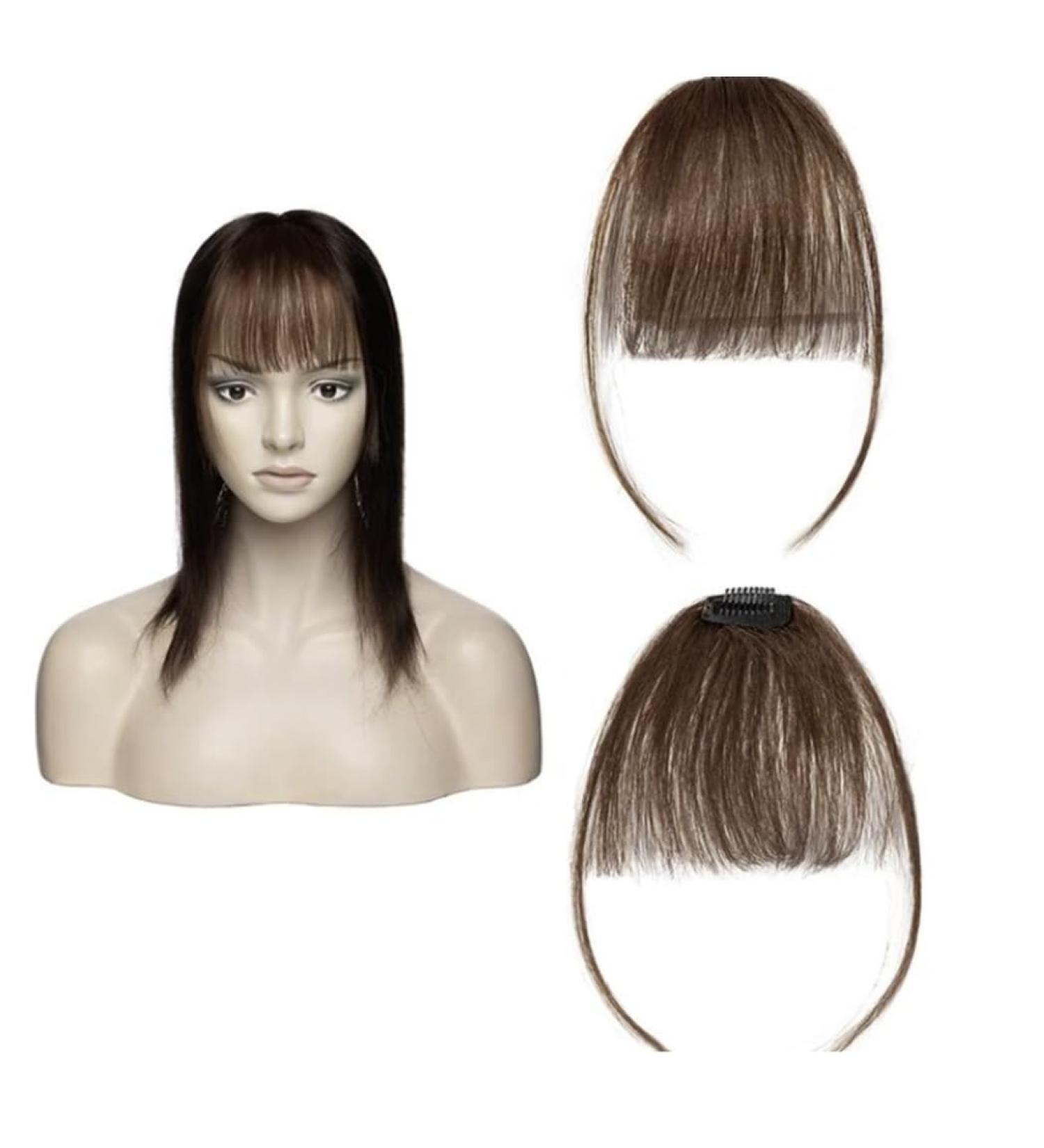 100% Human Hair REMY Air Fringe Clip In Side Thin HUMAN Hair Fringe (Medium Brown) - Buy Online on GoSupps.com