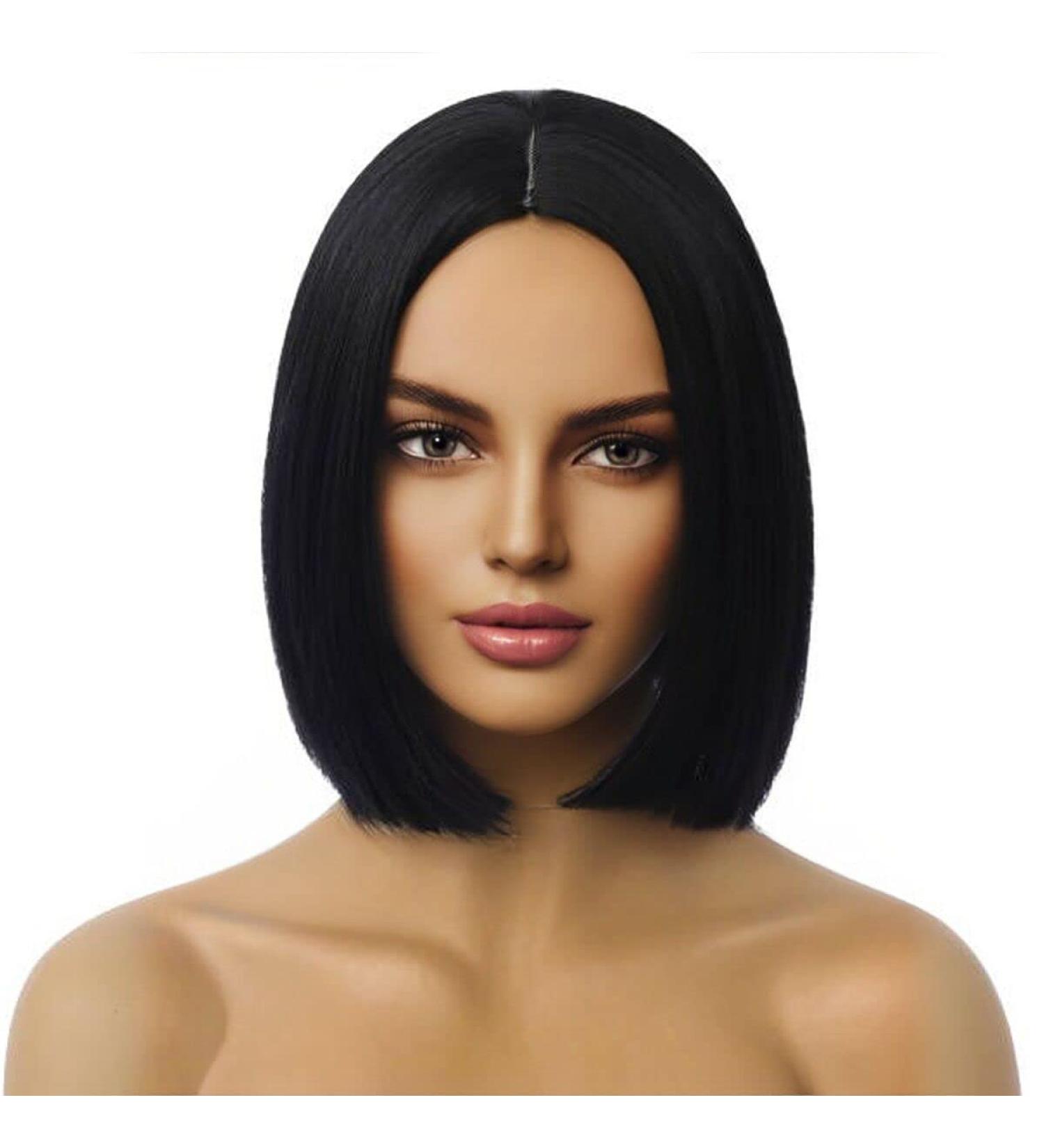 Black Bob Wig for Women - Short Straight Synthetic Heat Resistant Wig for Cosplay and Parties - Middle Part Black Wig - Buy Online on GoSupps.com