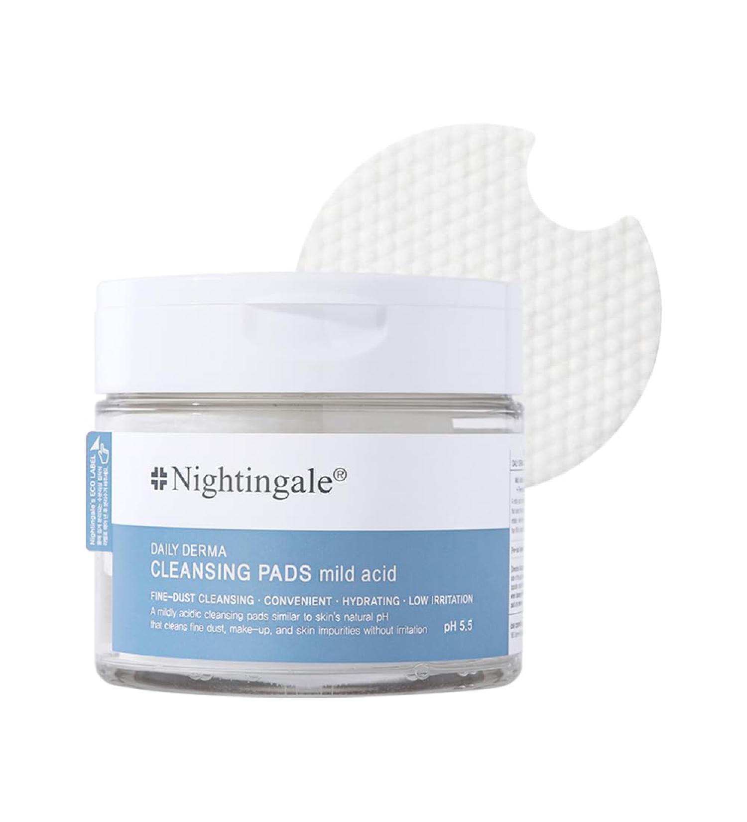 Nightingale Daily Derma Cleansing Pads | Exfoliating & Makeup Remover for Sensitive Skin | Hypoallergenic Vegan Korean Skincare - Buy Online on GoSupps.com