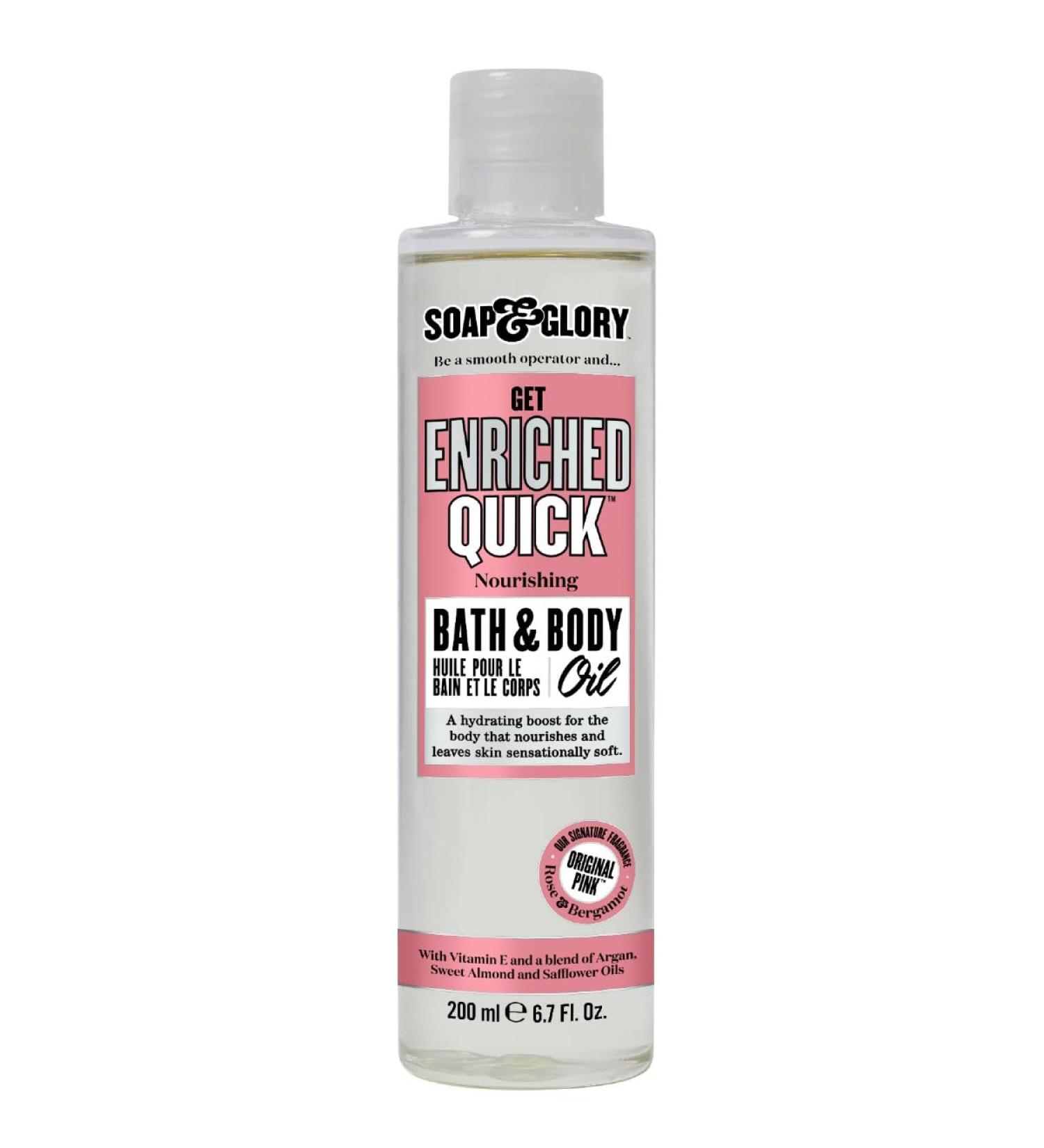 Soap & Glory Original Pink Nourishing Bath & Body Oil - 200ml, with Argan Oil, Vitamin E, & Almond Oil for Dry Skin - Rose & Bergamot Scent - Buy Online on GoSupps.com