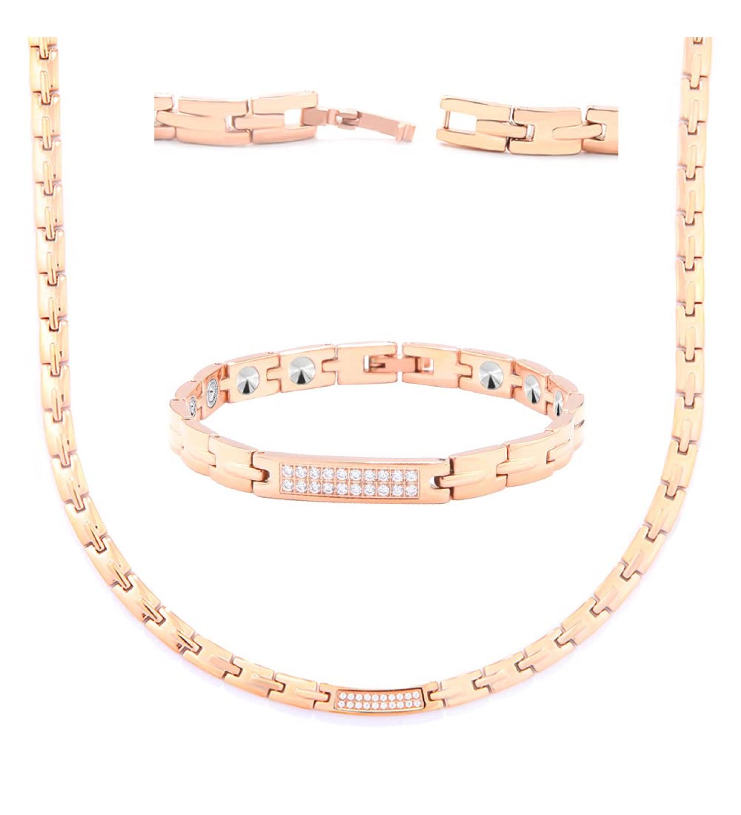 Haqi Magnetic Bracelet & Necklace Set - Rose Gold Stainless Steel Women s Jewelry Gift - Buy Online on GoSupps.com