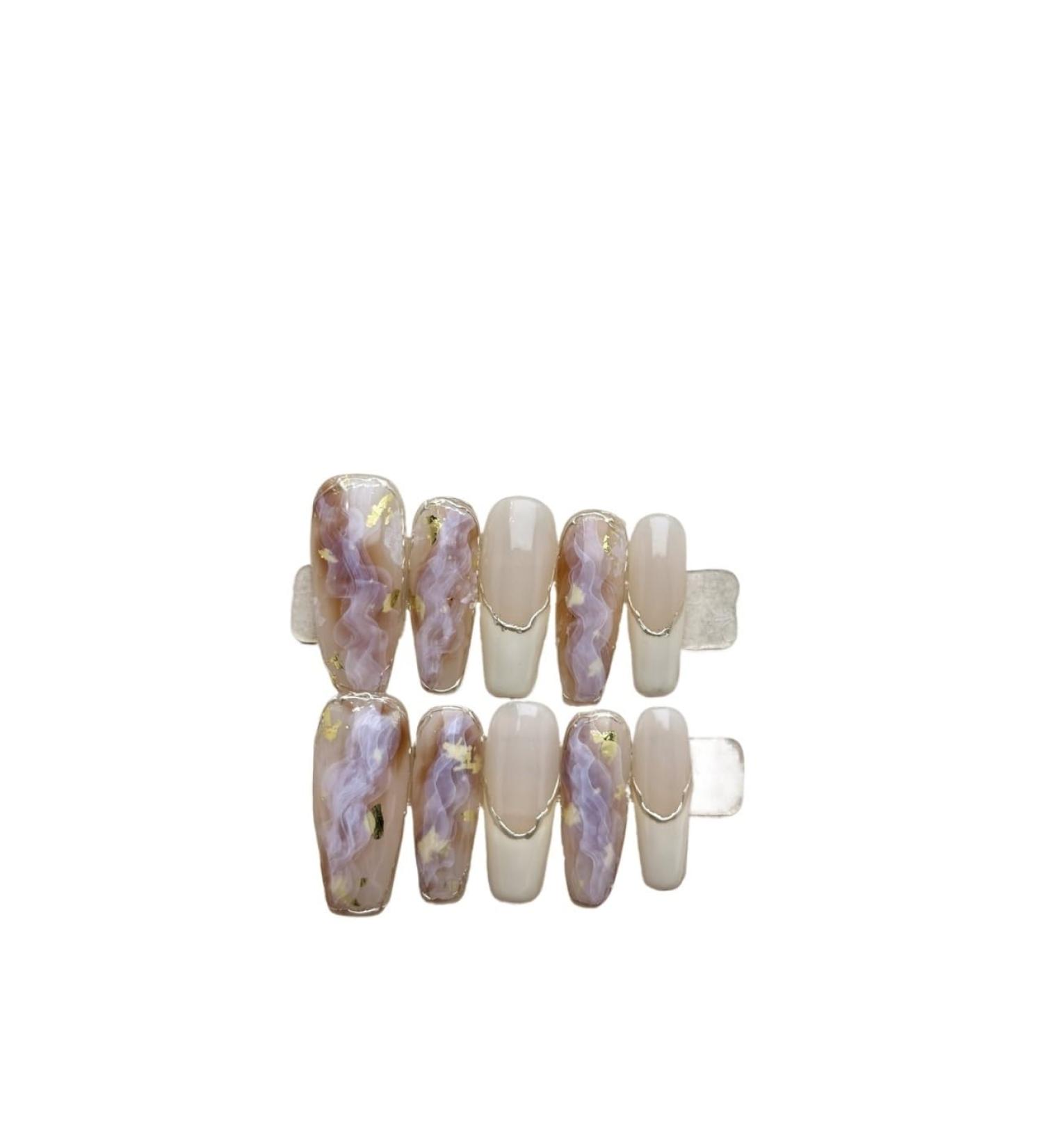 Handmade Nail Wearing French Ink Halo Dyed Leopard Versatile High Grade Nail Factory Straight (Size : M)