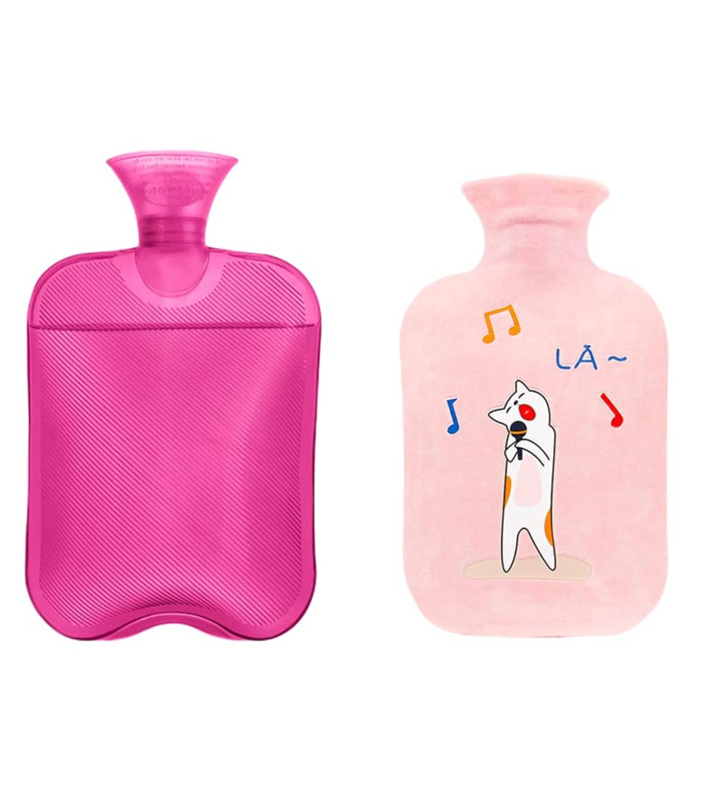 MYAMIA 2L PVC Hot Water Bottle - Pink Hand & Foot Warmer for Pain Relief with Cover | Winter Comfort - Buy Online on GoSupps.com