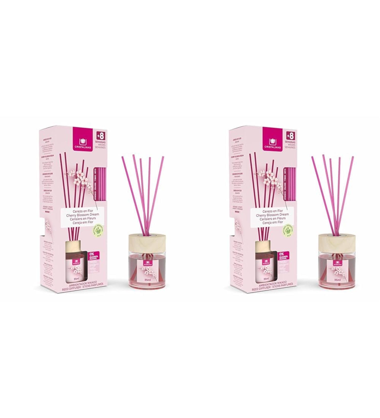 Cristalinas 35ml Cherry Blossom Air Fresheners for Home - Reed Diffusers for home - Home Fragrance Lasts upto 8 weeks - Room Diffuser Sticks with Coloured Fragrance Oil (Pack of 2) 35ml (Pack of 2) - Buy Online on GoSupps.com