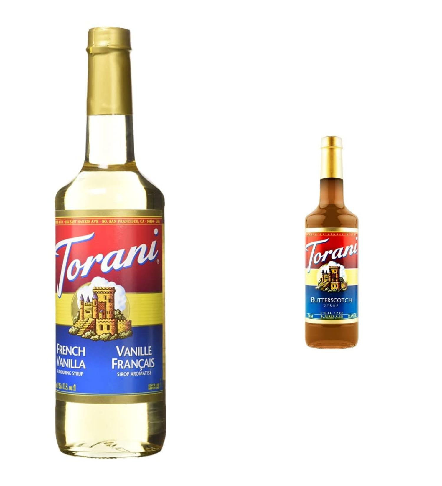 Torani French Vanilla Flavour Syrup 750ml & Butterscotch Flavour Syrup 750 Milliliter Syrup + Syrup 750 ml (Pack of 1) 750.0 ml (Pack of 1) - Buy Online on GoSupps.com