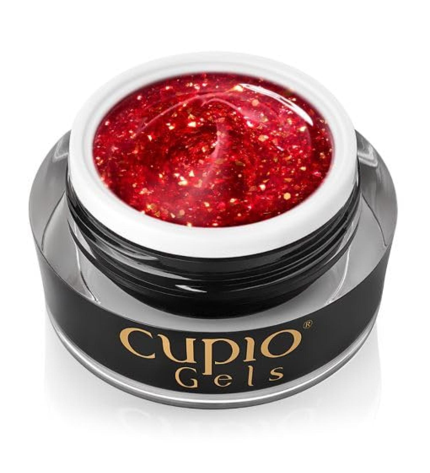 Cupio Glitter Glam Builder Gel Sassy 15ml - Red Glitter Builder Gel for Nail Extension and Strengthening - UV/LED Builder Gel with Shimmering Self-Smoothing Medium Viscosity