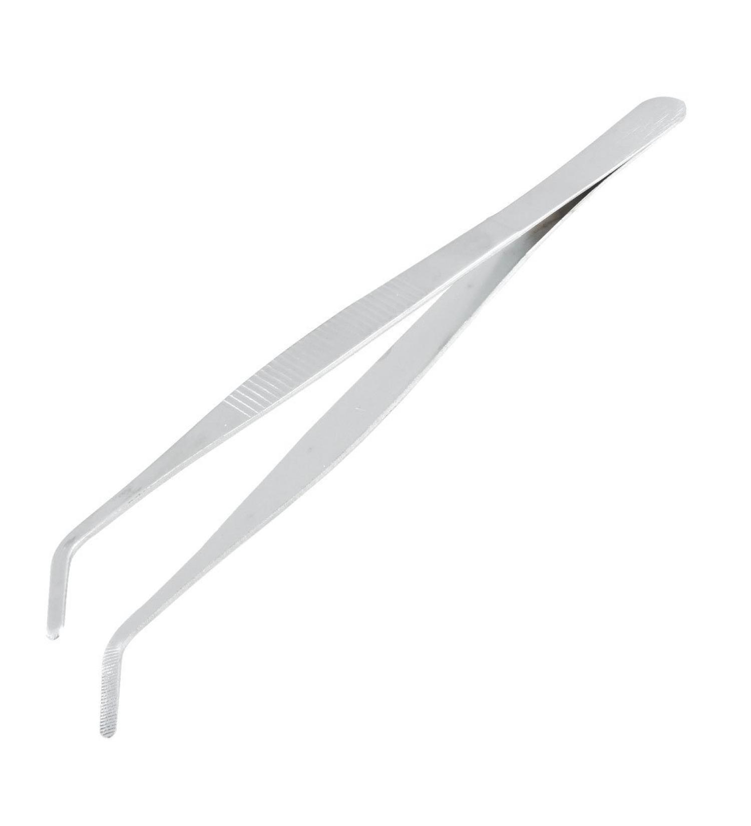 20cm Angled Slanted Tip Metal Curved Tweezer Silver Tone