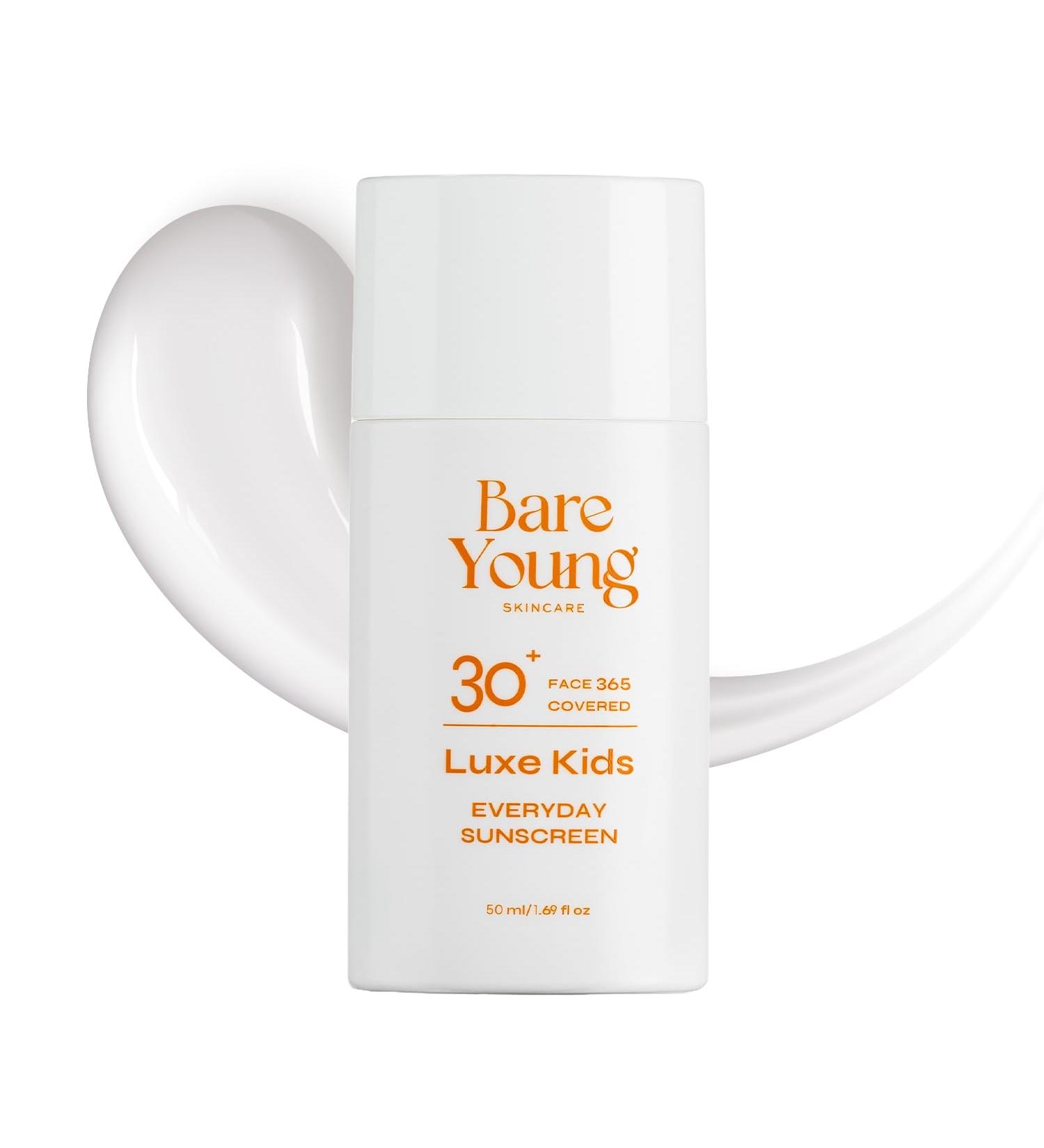 Bare Young 365 Covered Everyday Sun-screen, Zinc Oxide and Titanium Dioxide, Quick-Absorb Facial Sunscreen with No White Cast, Kids SPF 30 Face Sunscreen, Vegan Plant-Based Skincare for kids - Buy Online on GoSupps.com