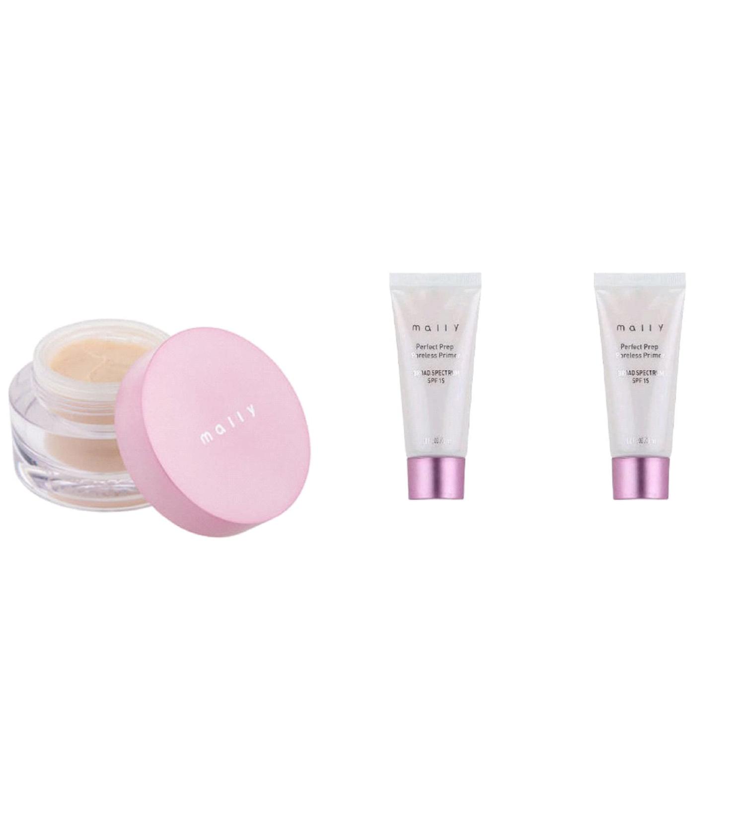 3oz Mally Perfect Prep Poreless Face Primer & Setting Powder for Long-Lasting Matte Finish - Translucent Face Defender with 1oz Jar & 2 Travel Tubes - Buy Online on GoSupps.com