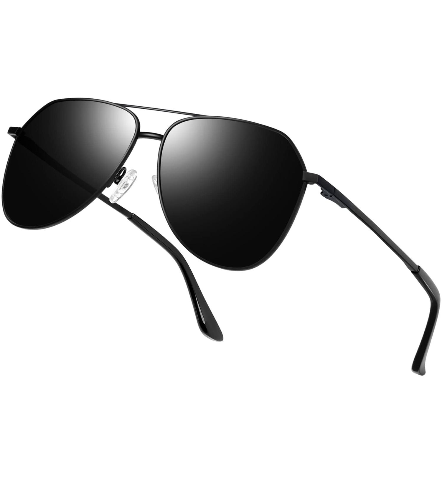 Joopin Polarised Al-Mg Metal Frame Sunglasses | UV Protection Double Bridge Aviation Sunglasses for Men and Women - B01-Black/Black - Buy Online on GoSupps.com