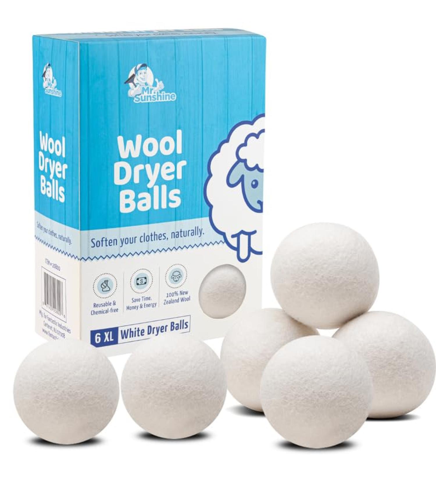 Mr. Sunshine Wool Dryer Balls - 6 XL All Natural New Zealand Wool Balls | Chemical-Free Scent-Free Reusable | Reduces Drying Time - Buy Online on GoSupps.com