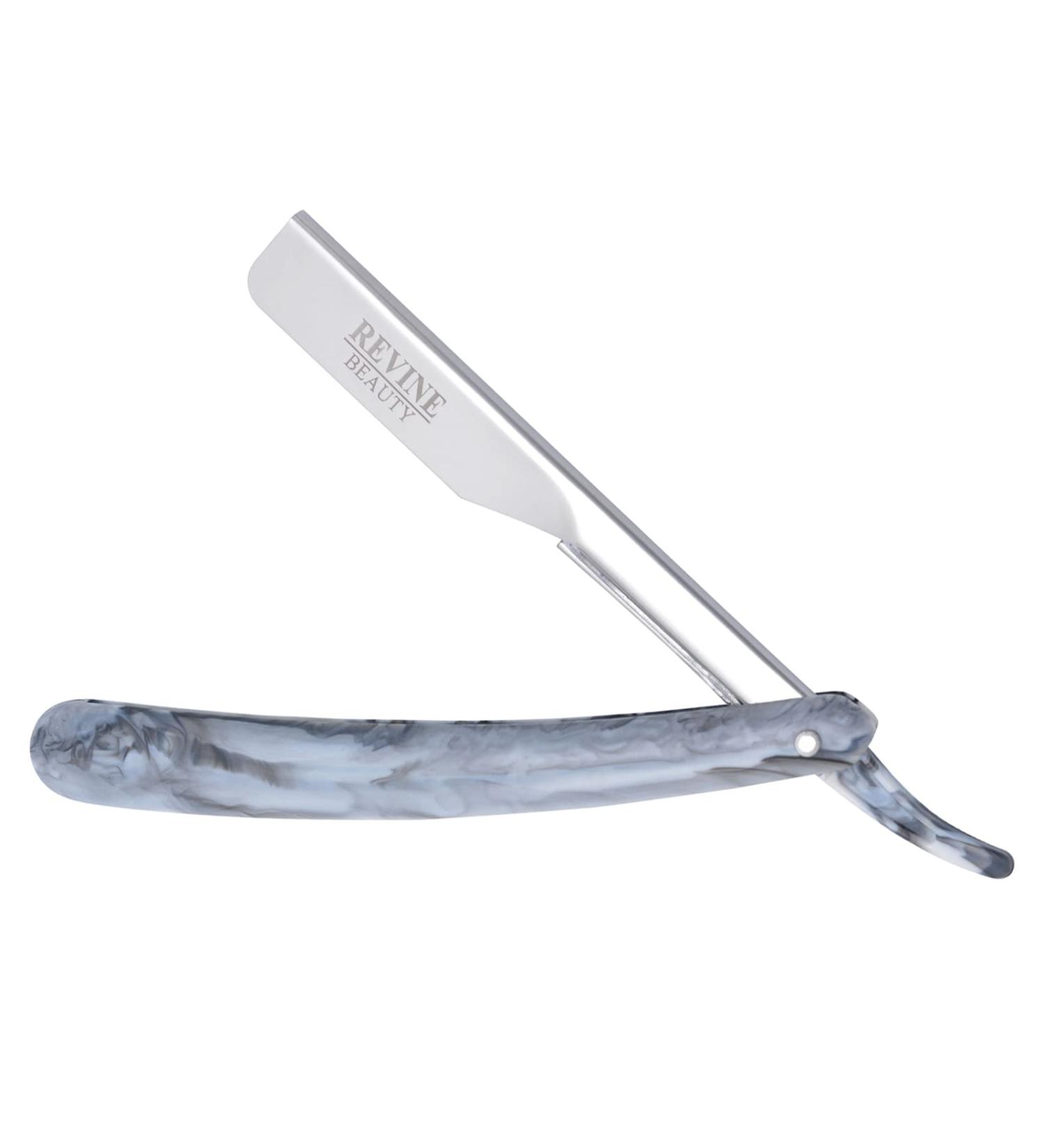 Revine Beauty Professional Barber Straight Razor with Plastic Handle and 10 Double Edge Blades Kit - Silver - Buy Online on GoSupps.com