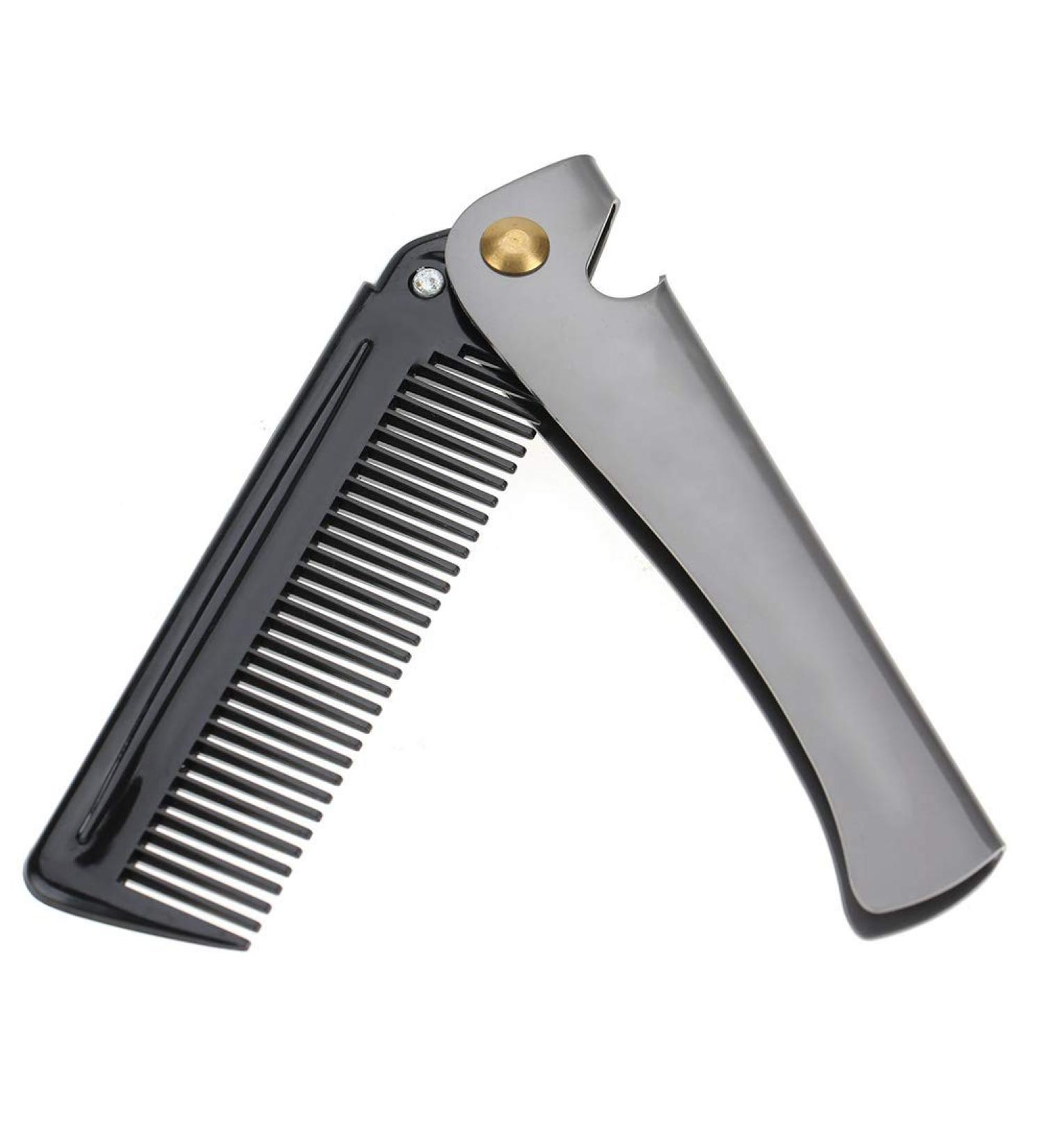 Beard Comb Folding Pocket Moustache Shaping Comb Stainless Steel Round Comb Teeth Beard Comb(Black acetate + stainless steel plating) - Buy Online on GoSupps.com