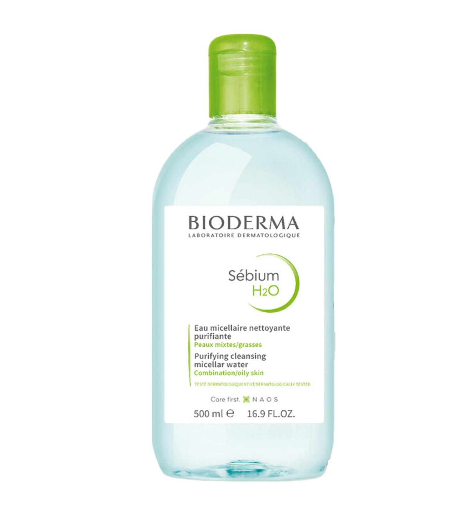 Bioderma S bium H2O Micellar Water Cleanser removes makeup impurities and pollution for acne oily and combination skin prevents spots 500 ml