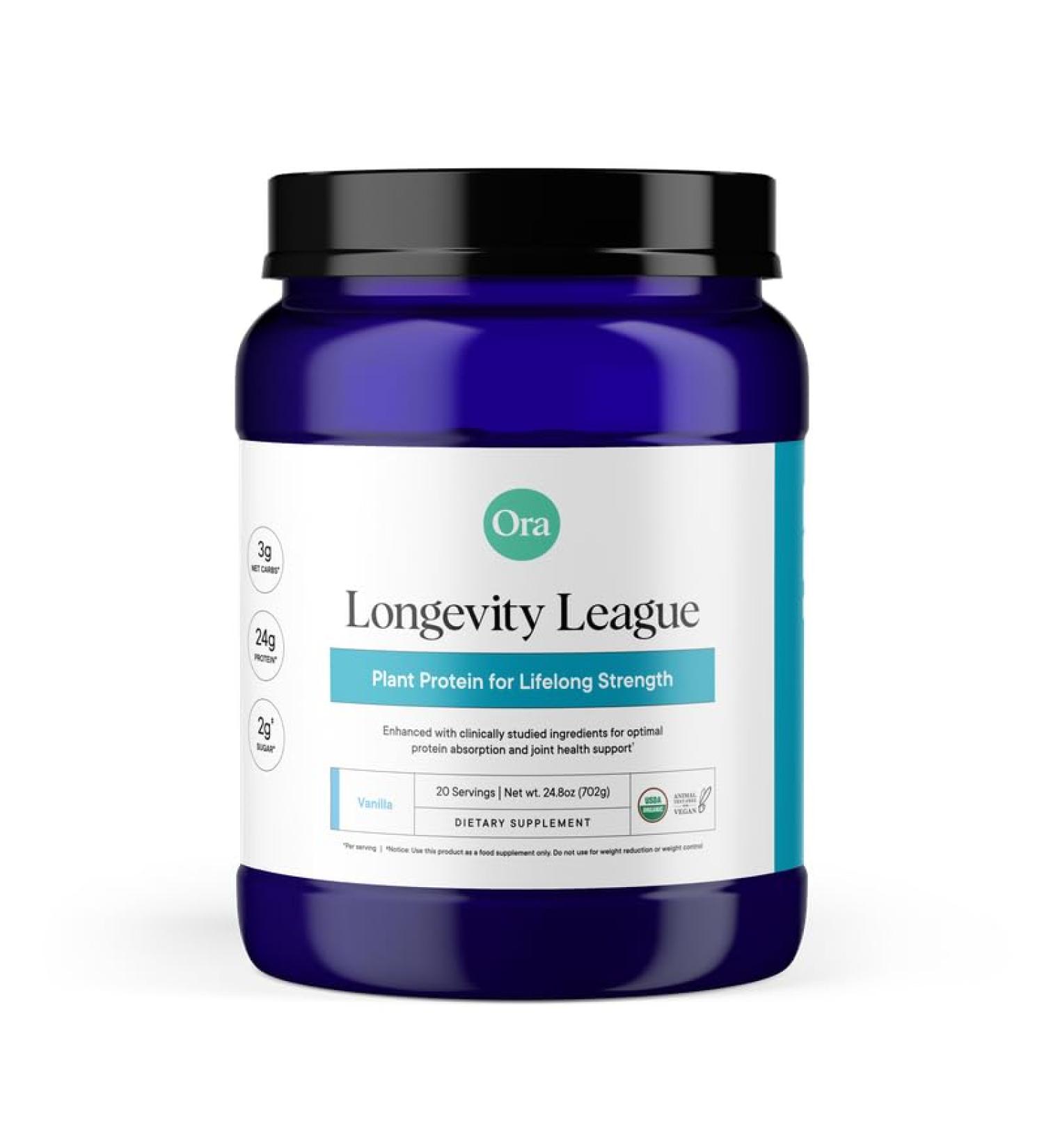 Ora Vegan Protein Powder for Lifelong Strength - 23g Per Serv - Plus Tart Cherry for Joint Health & ProHydrolase for Protein Absorption - Organic Gluten-Free - Vanilla Flavor 20 Servings - Buy Online on GoSupps.com