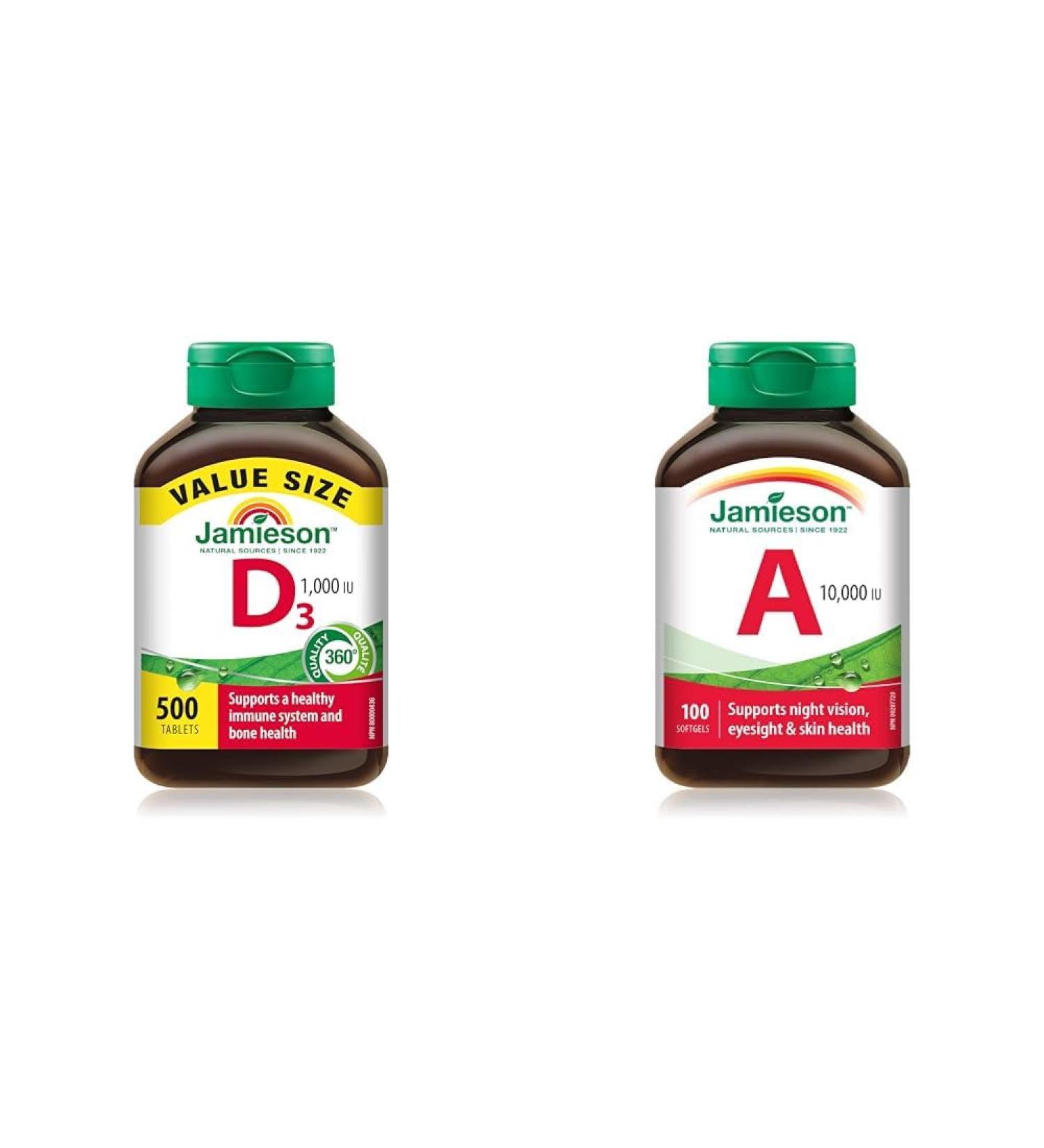 Jamieson Vitamin D 1 000IU 500 Tablets & Vitamin A 10 000 IU 100 Count (Pack of 1) Vitamin + VITAMIN - Buy Online on GoSupps.com