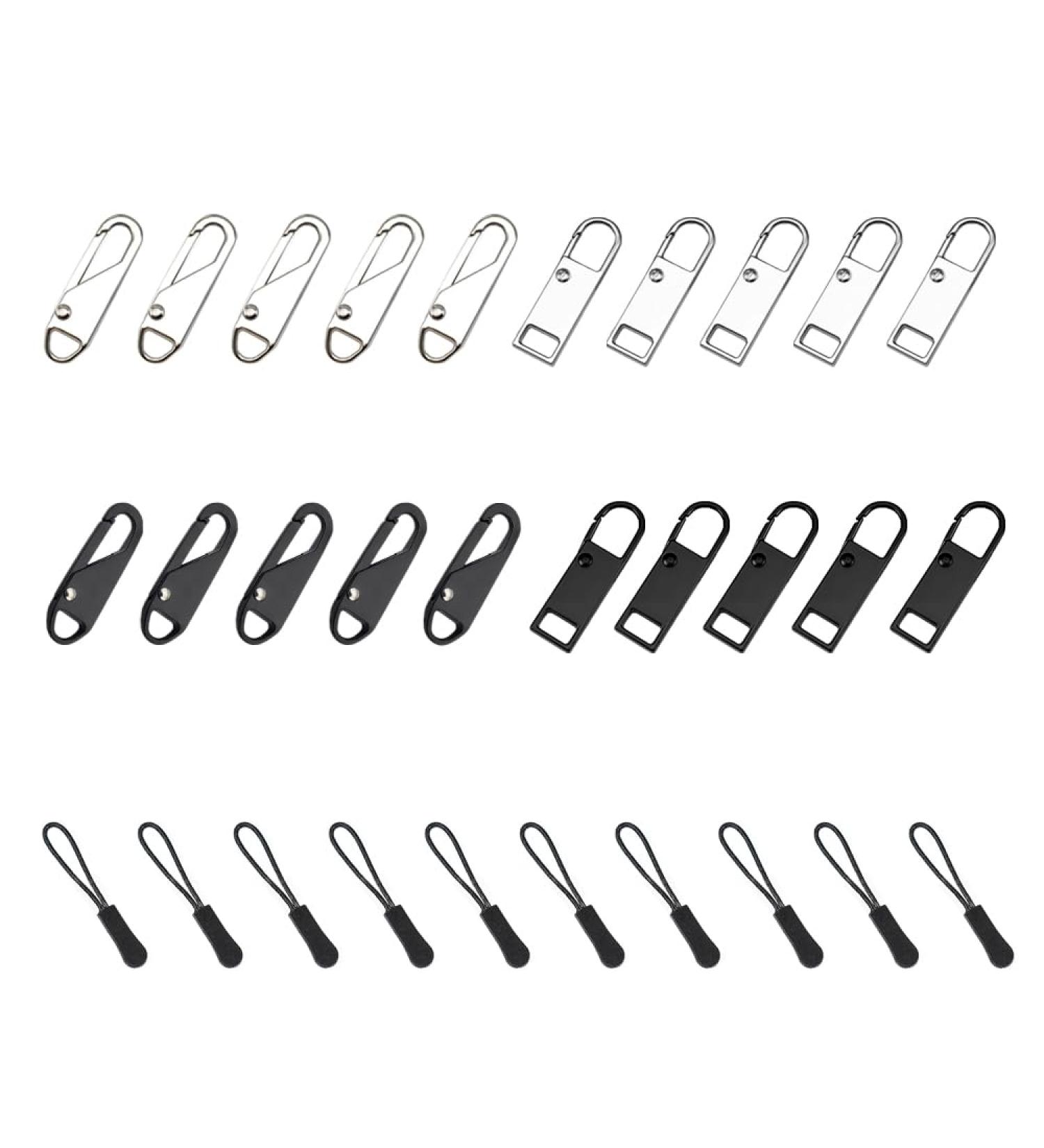 Rhys Zipper Set: 30 Removable Zinc Alloy Zipper Heads for Jackets Bags & Boots - Tool-Free Silver & Black - Buy Online on GoSupps.com