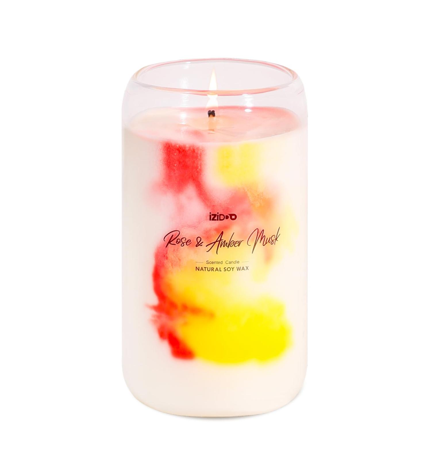 IZIDDO Extra Strong Scented Candles - Rose & Musk | 80 Hour Burn Time | Handmade Tie-Dye Home Decor Gifts for Women | 11.5oz Red Marble Candle - Buy Online on GoSupps.com