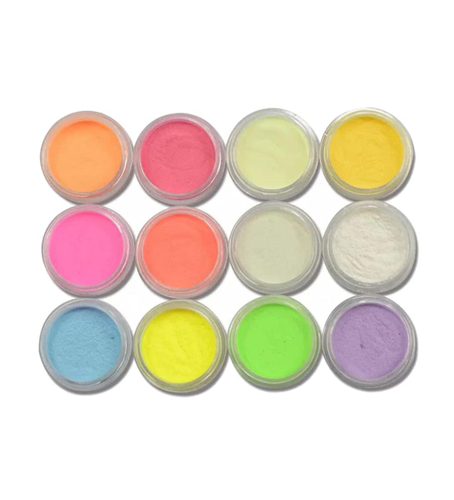 12 Colors Neon Pigment Nail Powder - Luminous Glitter for DIY Nail Art | International Shipping - Buy Online on GoSupps.com