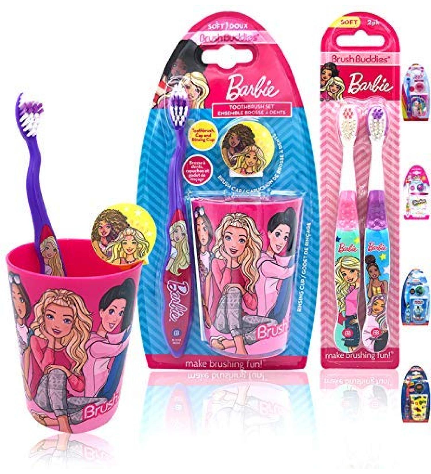 (barbiegirls Deluxe Kit) - Premium Kids Girls Boys Children Friendly Designed Happy Brushing Time BarbieGirls Soft Bristle Toothbrush Kit Manual Toothbrush Cover Cap Rinsing Cup Extra Brushes - Buy Online on GoSupps.com