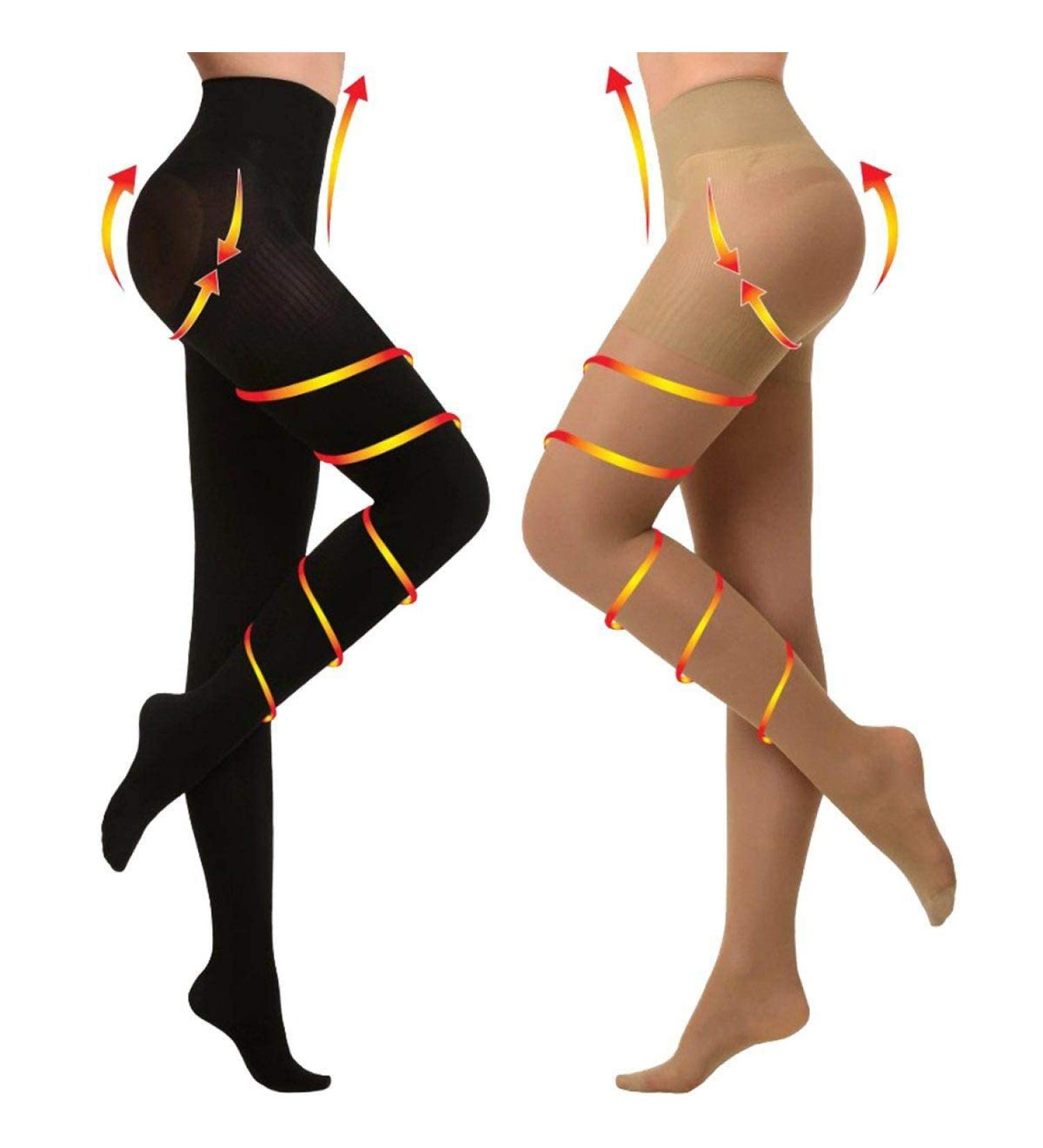 Yisemeya Compression Stockings for Women - 20-30 mmHg Support Tights for Varicose Veins & Edema | 2 Pairs in Beige & Black - Buy Online on GoSupps.com